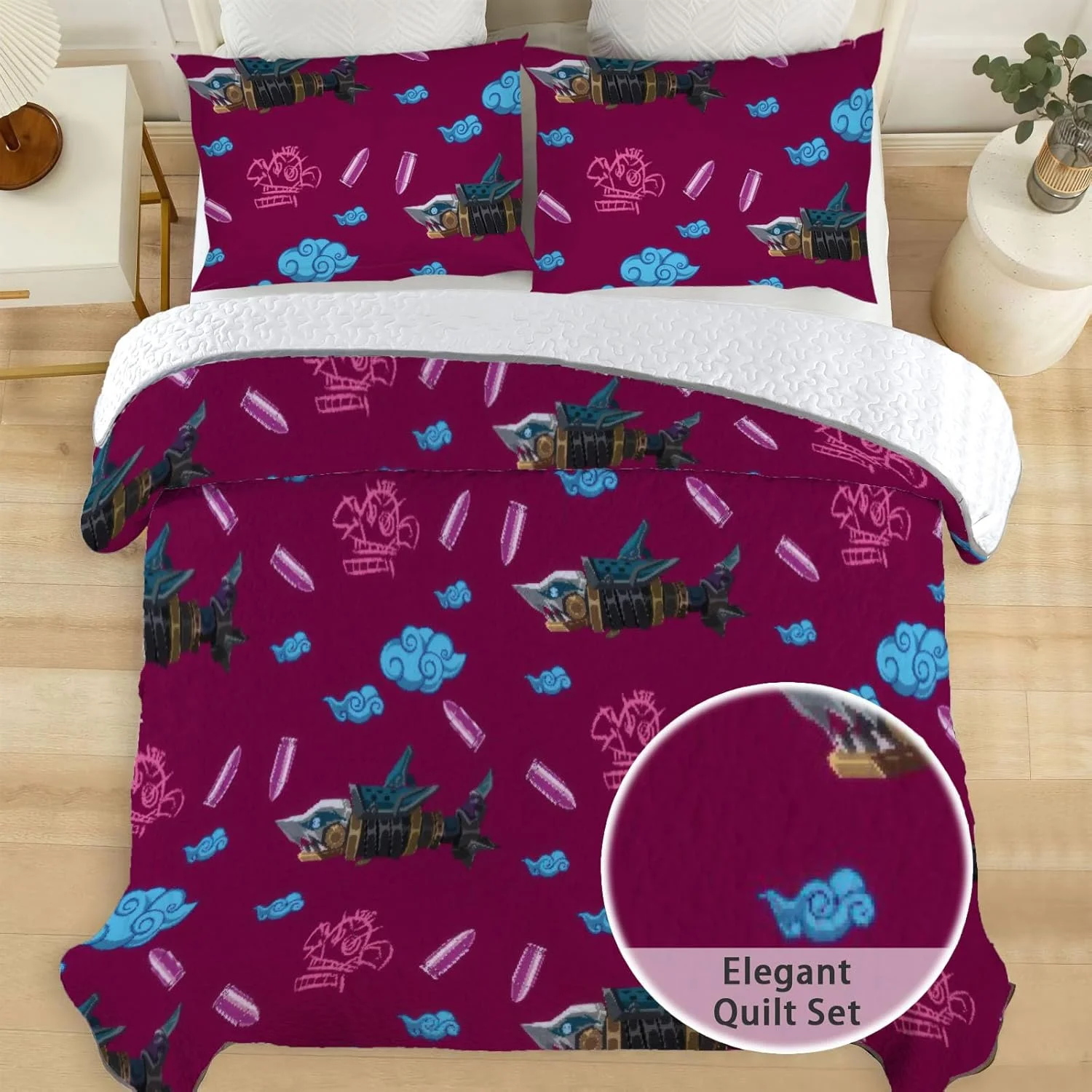 رو تختی سایز کینگ Allenjoy طرح شهر جادویی، ست روتختی انیمیشنی، لحاف پارچه ای قابل شستشو با 2 روبالشتی SC00012-007