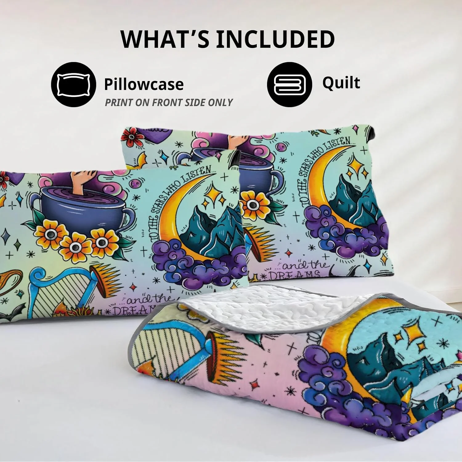 روتختی لحافی سایز کوئین Allenjoy طرح افسانه ای جنگ، ست روتختی جادویی و عاشقانه، روکش لحاف پارچه ای قابل شستشو با 2 روبالشتی SC00015-007