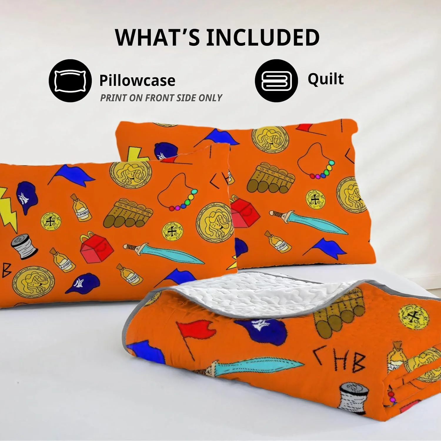 روتختی و لحاف دو نفره آلنجوی طرح ماجراهای نیمه خدا، ست روتختی قهرمانان یونانی، پارچه لحاف قابل شستشو با 1 روبالشی SC00035-007