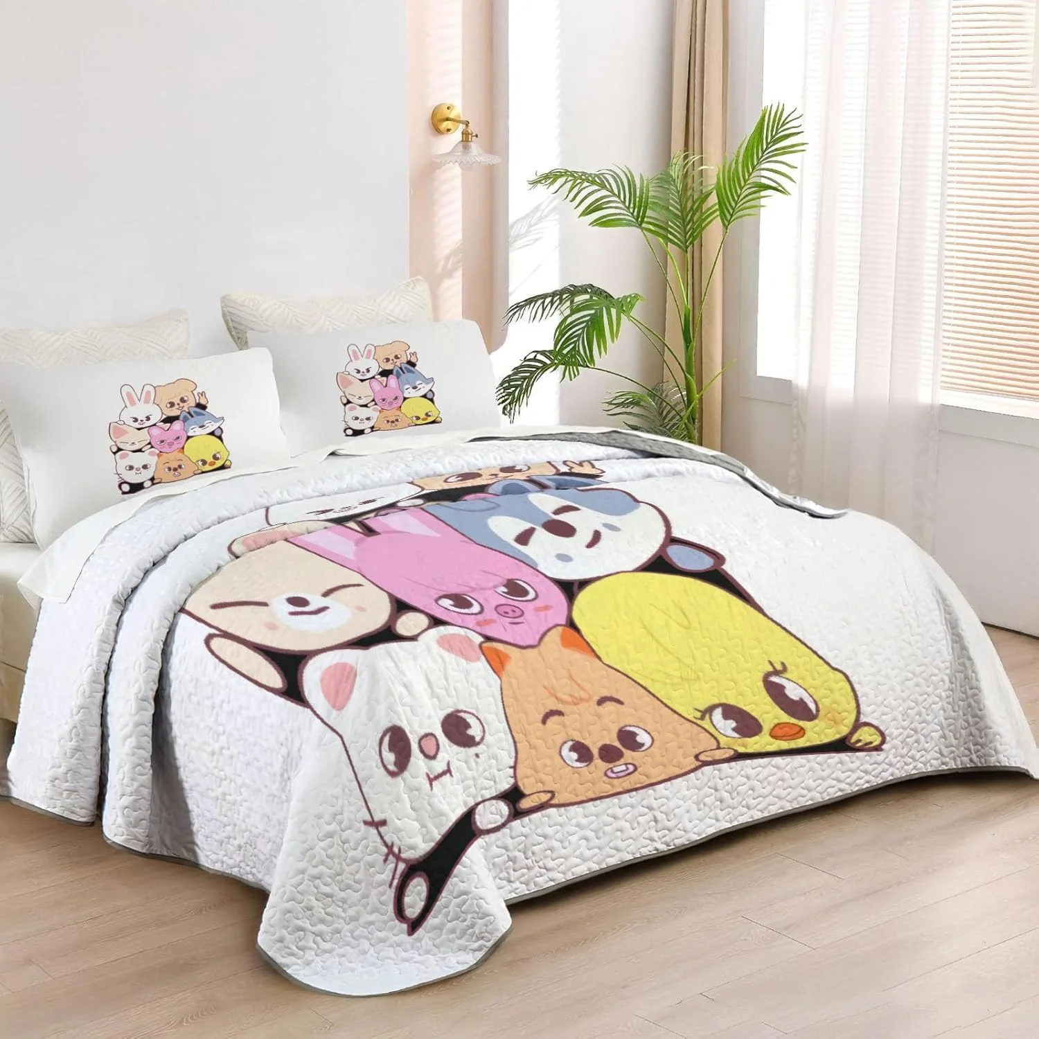 روتختی کینگ سایز آلن جو طرح گروه کی-پاپ، ست روتختی جوانان با طرح موج صوتی، لحاف پارچه ای قابل شستشو به همراه 2 روبالشی مدل SC00049-007