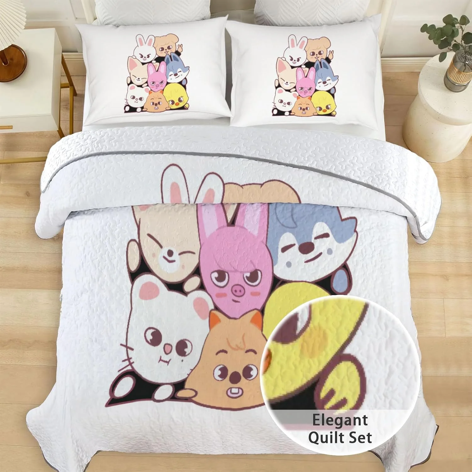 روتختی کینگ سایز آلن جو طرح گروه کی-پاپ، ست روتختی جوانان با طرح موج صوتی، لحاف پارچه ای قابل شستشو به همراه 2 روبالشی مدل SC00049-007