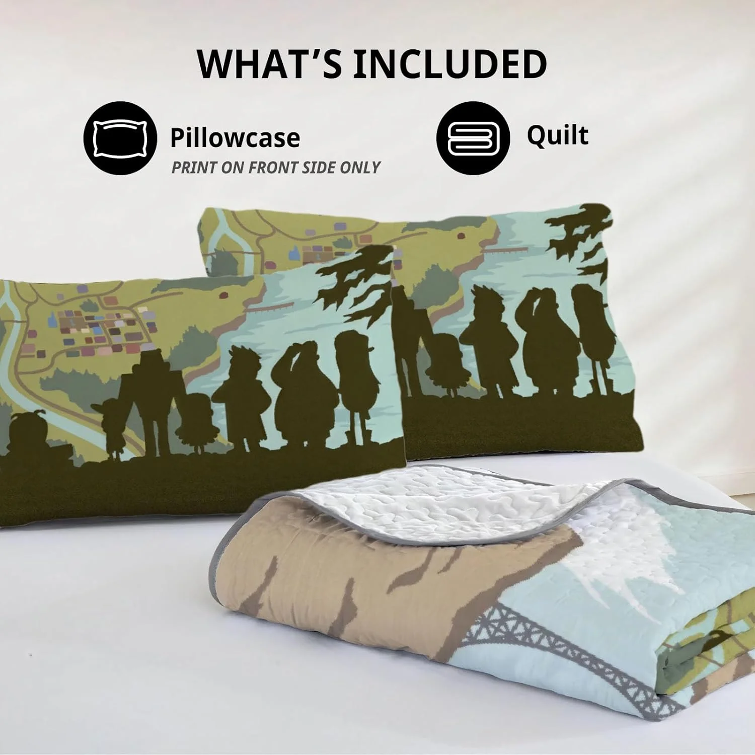 رو تختی دو نفره آلنجوی طرح ماجراجویی و رمز و راز، ست روتختی انیمه، لحاف پارچه ای قابل شستشو با 1 روبالشتی SC00383-007