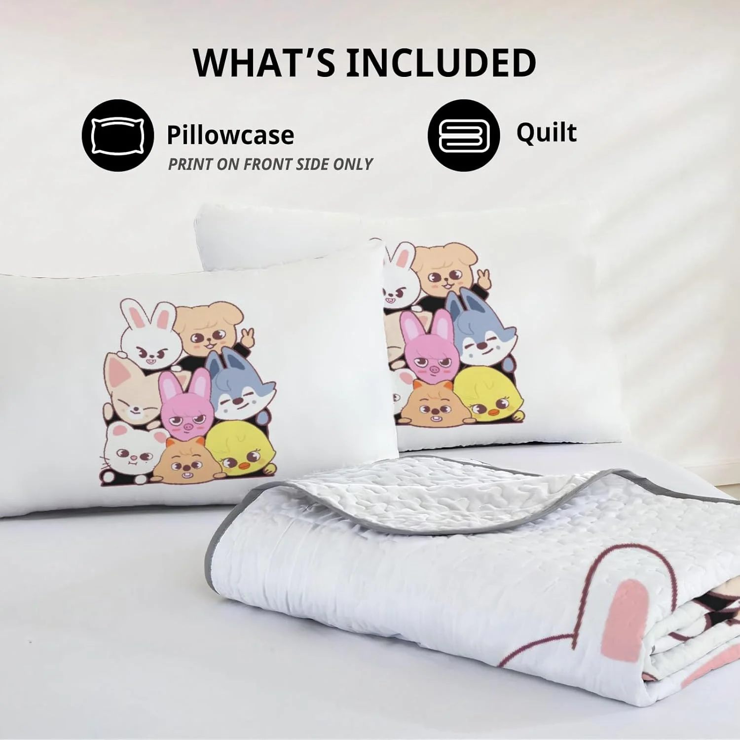 روتختی کینگ سایز آلن جو طرح گروه کی-پاپ، ست روتختی جوانان با طرح موج صوتی، لحاف پارچه ای قابل شستشو به همراه 2 روبالشی مدل SC00049-007