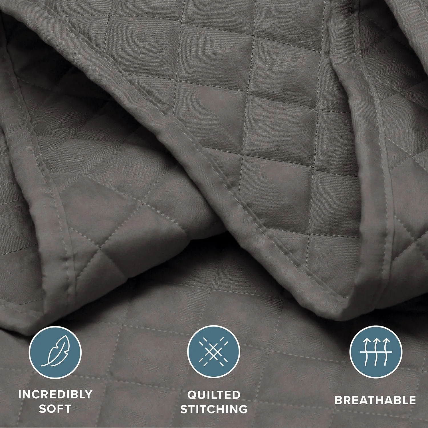 ست رو تختی دو تکه ممتاز Bare Home - سایز یک نفره/یک نفره بلند - طرح لوزی دوخته شده - فوق العاده نرم، لوکس، سبک وزن، مناسب تمام فصول (یک نفره/یک نفره بلند، خاکستری)