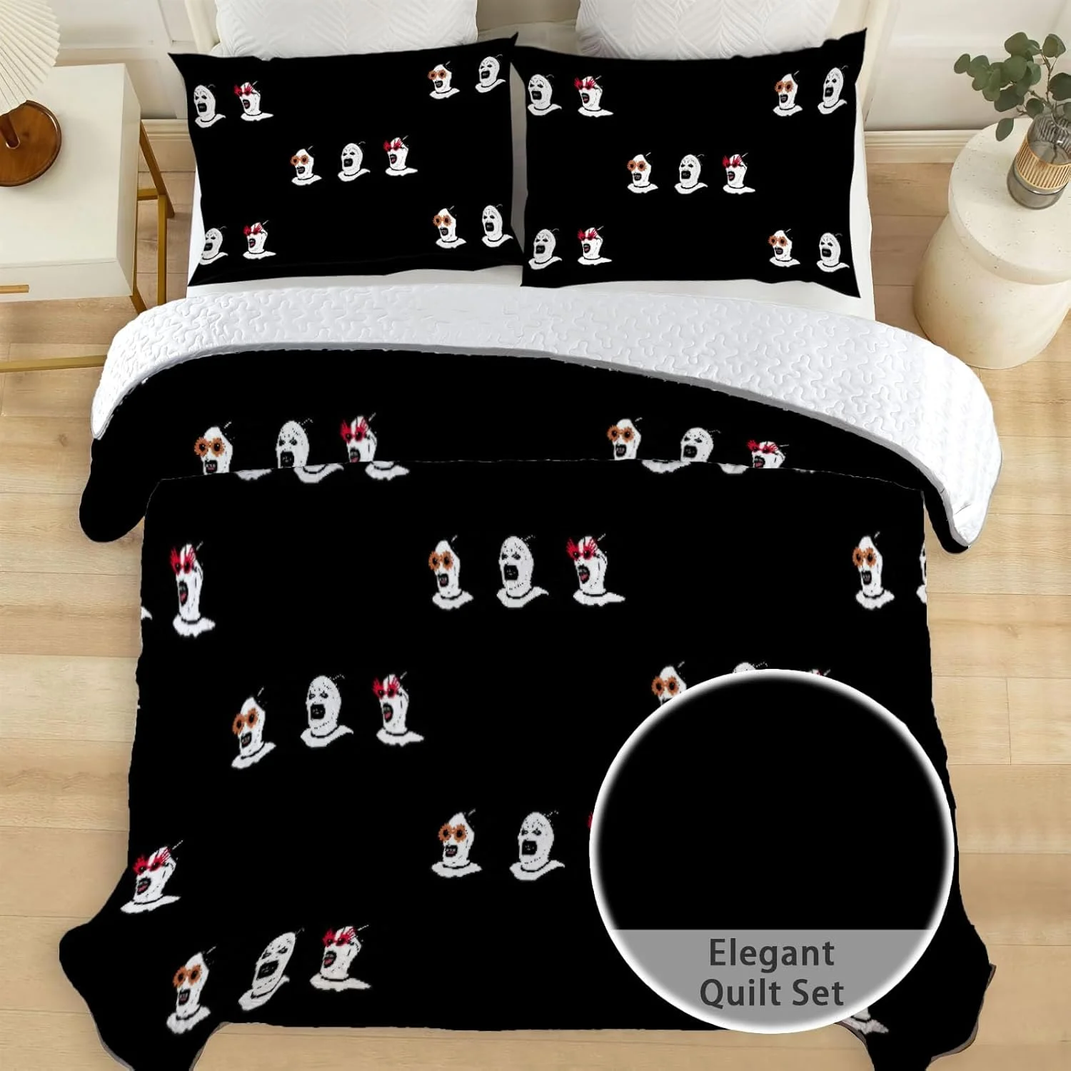 روتختی دو نفره آلنجوی طرح دلقک کابوس‌وار، ست روتختی نمایش ترسناک، لحاف پارچه‌ای قابل شستشو با 1 روبالشی مدل SC00202-007