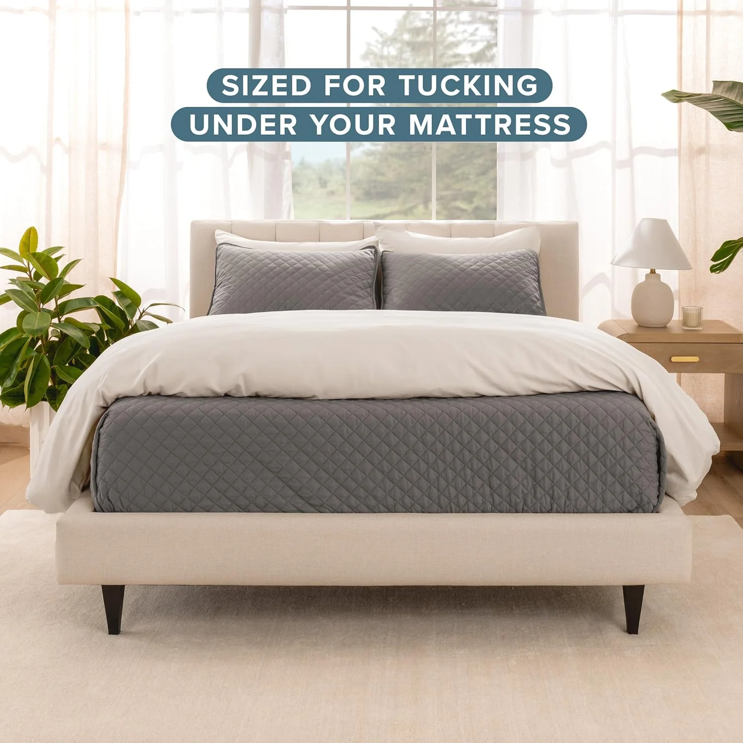 ست رو تختی دو تکه ممتاز Bare Home - سایز یک نفره/یک نفره بلند - طرح لوزی دوخته شده - فوق العاده نرم، لوکس، سبک وزن، مناسب تمام فصول (یک نفره/یک نفره بلند، خاکستری)