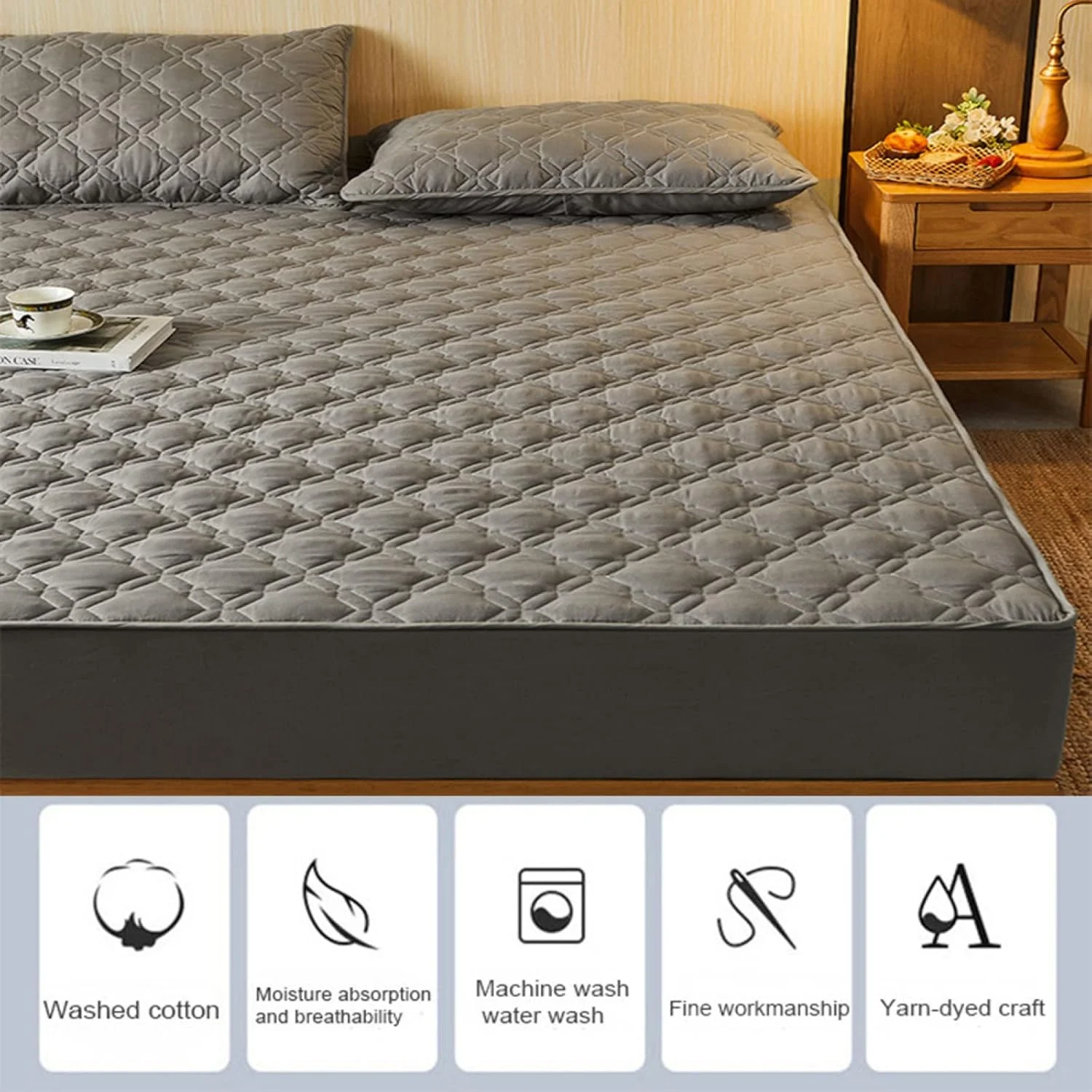 رو تختی پنبه ای BAJIN، رو تختی تکه دوزی شده شامل لحاف تنفسی، لحاف دوزی شده و ملحفه، 160x200+25 سانتی متر