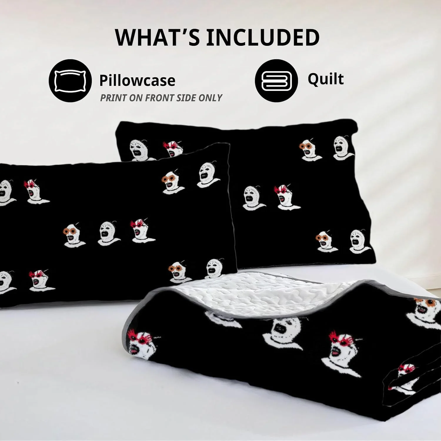روتختی دو نفره آلنجوی طرح دلقک کابوس‌وار، ست روتختی نمایش ترسناک، لحاف پارچه‌ای قابل شستشو با 1 روبالشی مدل SC00202-007