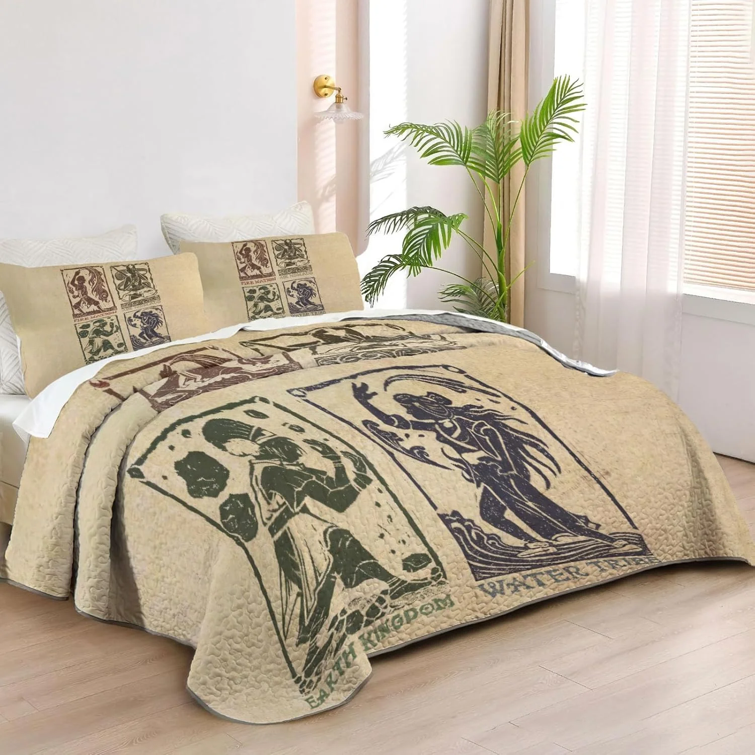 رو تختی دو نفره Allenjoy طرح Elemental Masters، ست روتختی فانتزی ماجراجویی، لحاف پارچه ای قابل شستشو به همراه 1 روبالشتی SC00395-007