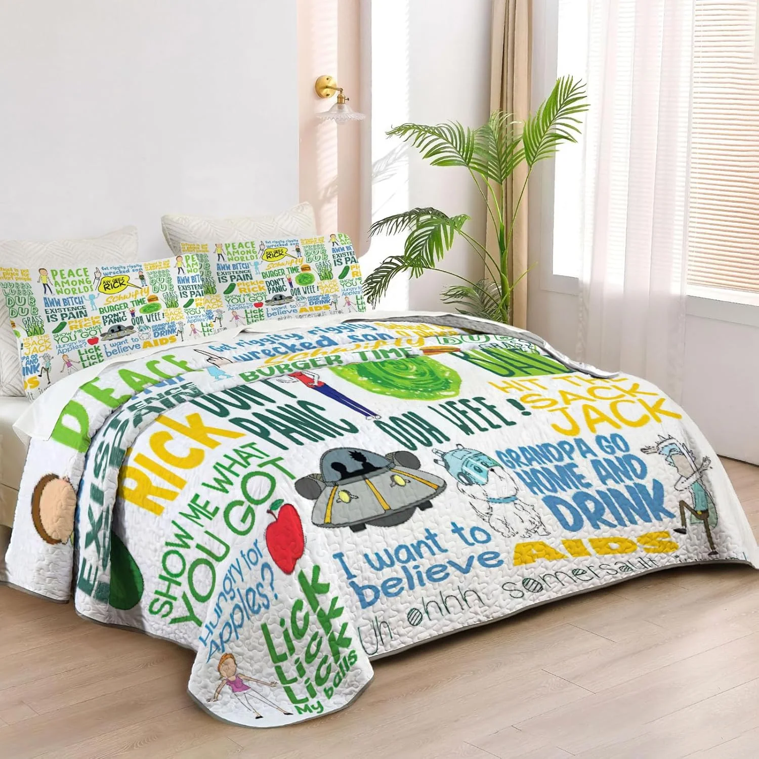 Allenjoy Queen Size Interdimensional Adventures Quilt Bedspreads Animated Series Bed Set Bedding Coverlet Fabric Washable with 2 Pillow Shams SC00155-007