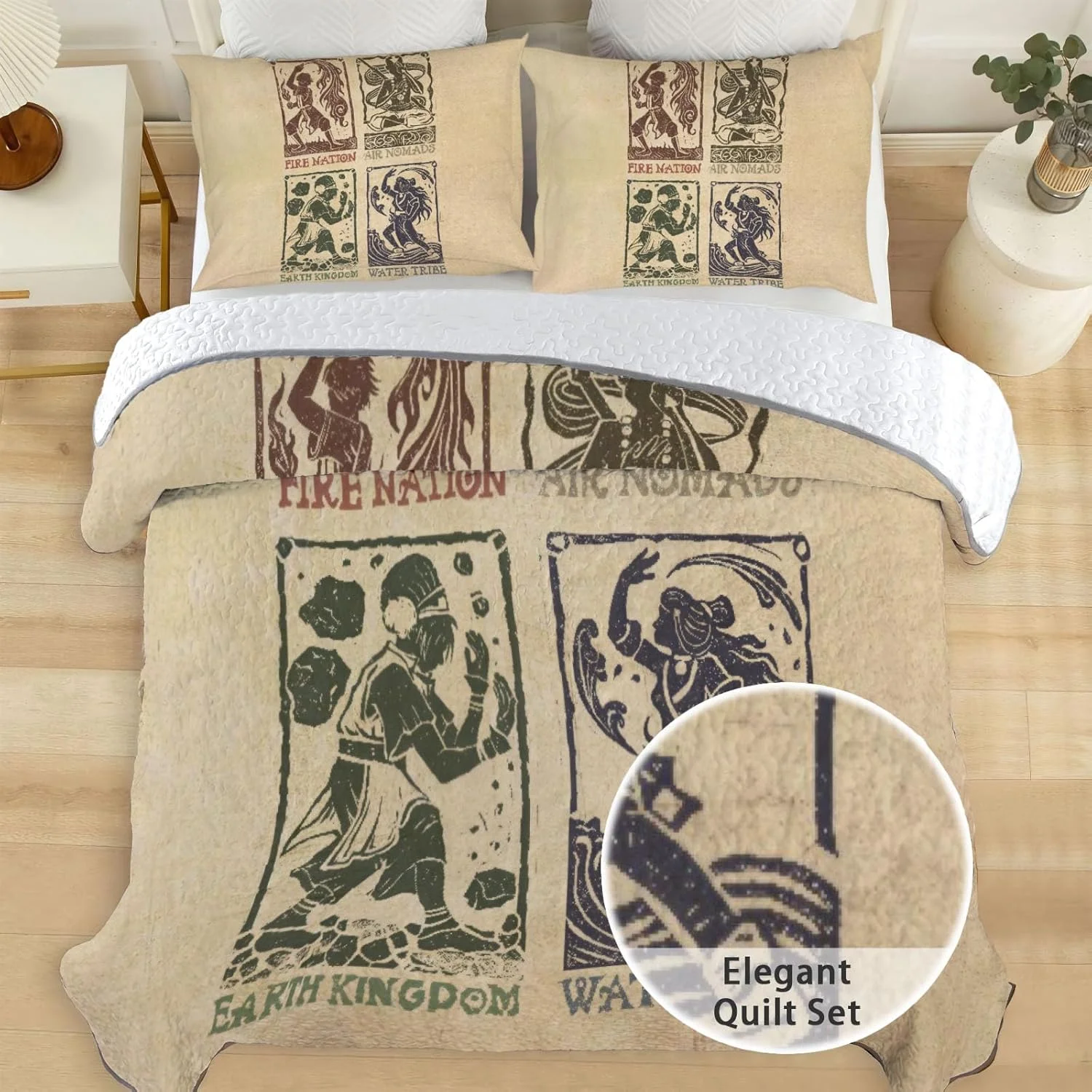 رو تختی دو نفره Allenjoy طرح Elemental Masters، ست روتختی فانتزی ماجراجویی، لحاف پارچه ای قابل شستشو به همراه 1 روبالشتی SC00395-007