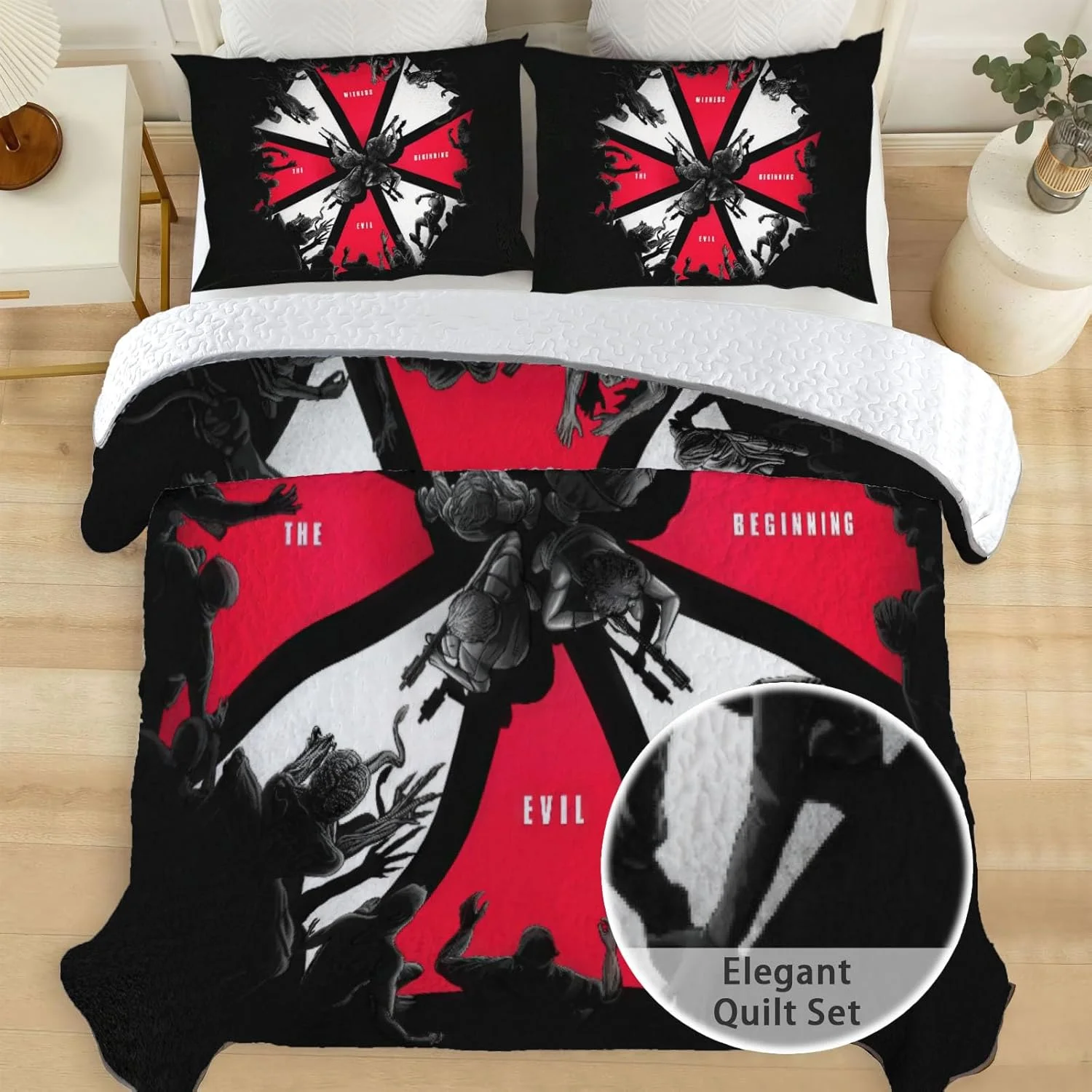 رو تختی طرح زامبی آلنجوی سایز کینگ، ست ملحفه طرح بقا و وحشت، لحاف پارچه ای قابل شستشو با 2 روبالشتی SC00188-007