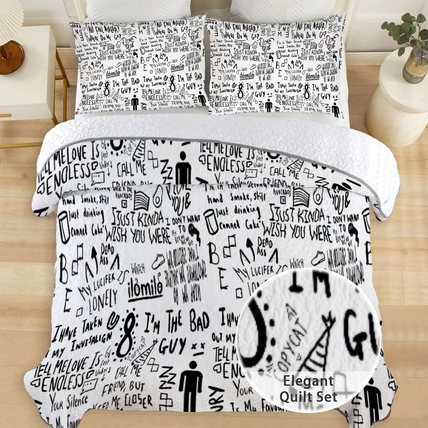 رو تختی دو نفره آلنجوی طرح پاپ موز تیره، ست روتختی طرح منظره صوتی موج دار، لحاف پارچه ای قابل شستشو با 1 روبالشی SC00118-007