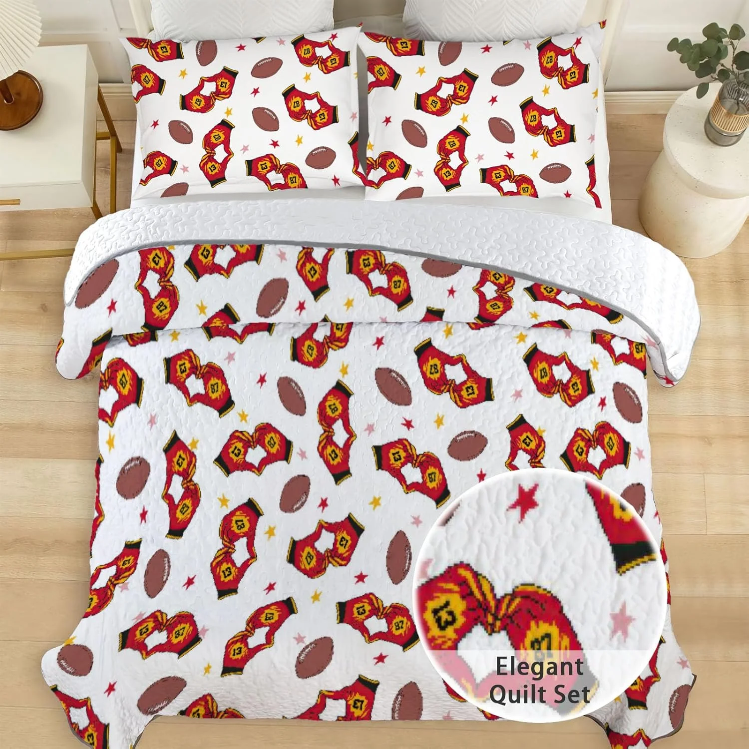 روتختی لحاف دار سایز کوئین Allenjoy طرح کانزاس سیتی، ست روتختی تیم فوتبال حرفه ای، پارچه قابل شستشو به همراه 2 روبالشتی مدل SC00079-007