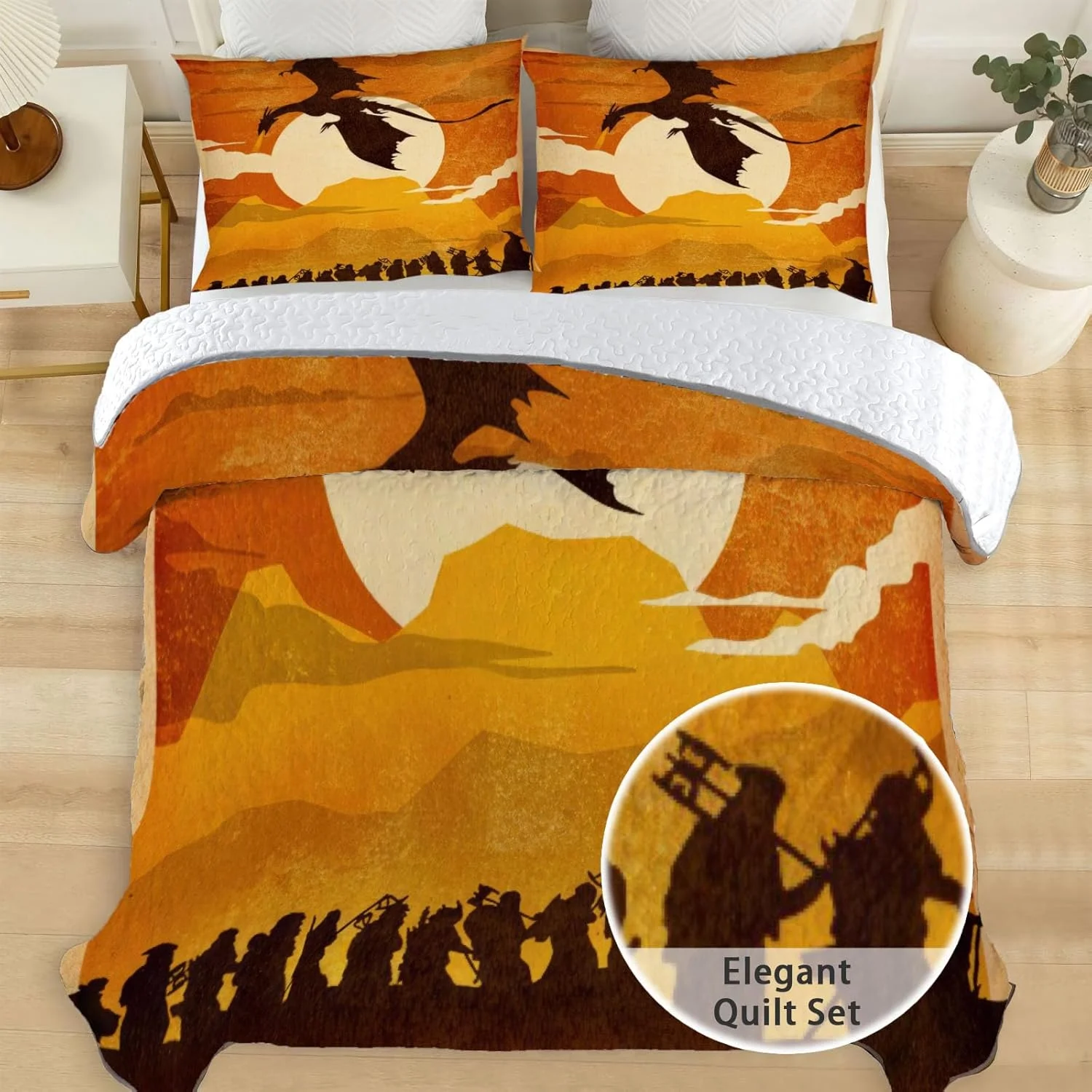 رو تختی سایز کینگ Allenjoy طرح Epic Quest، ست روتختی فانتزی ادبیات، لحاف پارچه ای قابل شستشو با 2 روبالشی SC00124-007