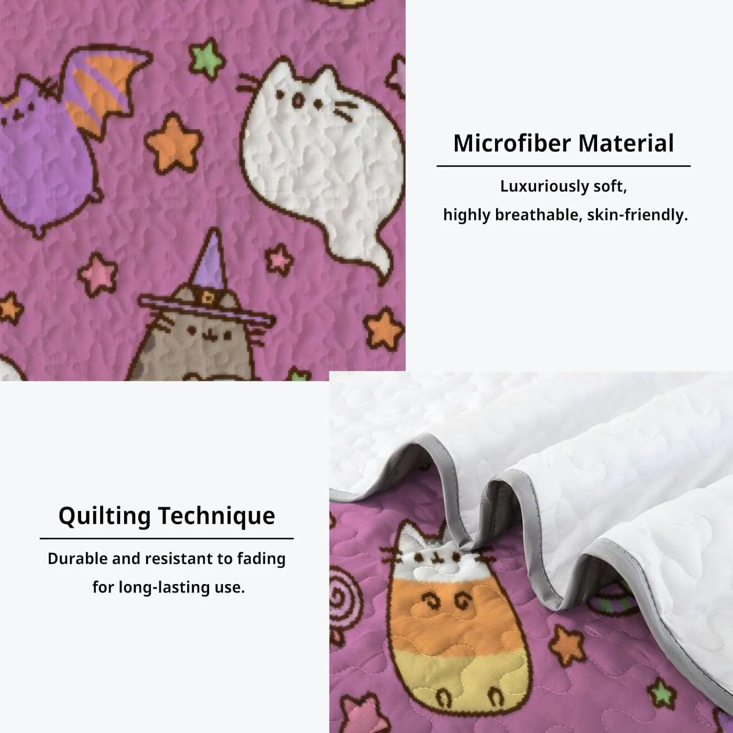 رو تختی لحاف دار سایز کوئین طرح گربه تپل Allenjoy، ست روتختی بامزه کمیک، روکش پارچه ای قابل شستشو به همراه 2 روبالشی SC00136-007