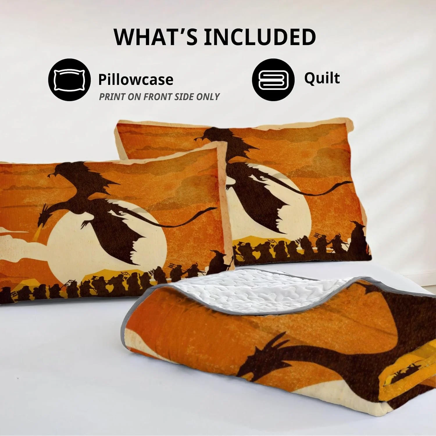 رو تختی سایز کینگ Allenjoy طرح Epic Quest، ست روتختی فانتزی ادبیات، لحاف پارچه ای قابل شستشو با 2 روبالشی SC00124-007