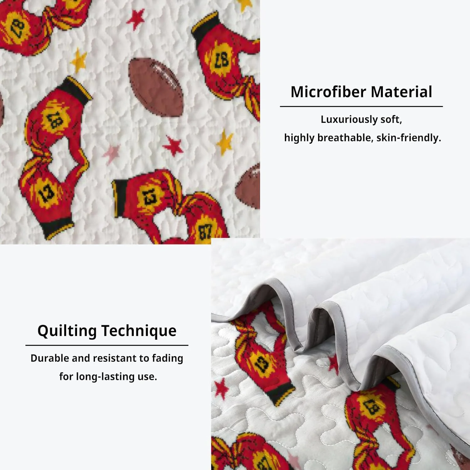 روتختی لحاف دار سایز کوئین Allenjoy طرح کانزاس سیتی، ست روتختی تیم فوتبال حرفه ای، پارچه قابل شستشو به همراه 2 روبالشتی مدل SC00079-007