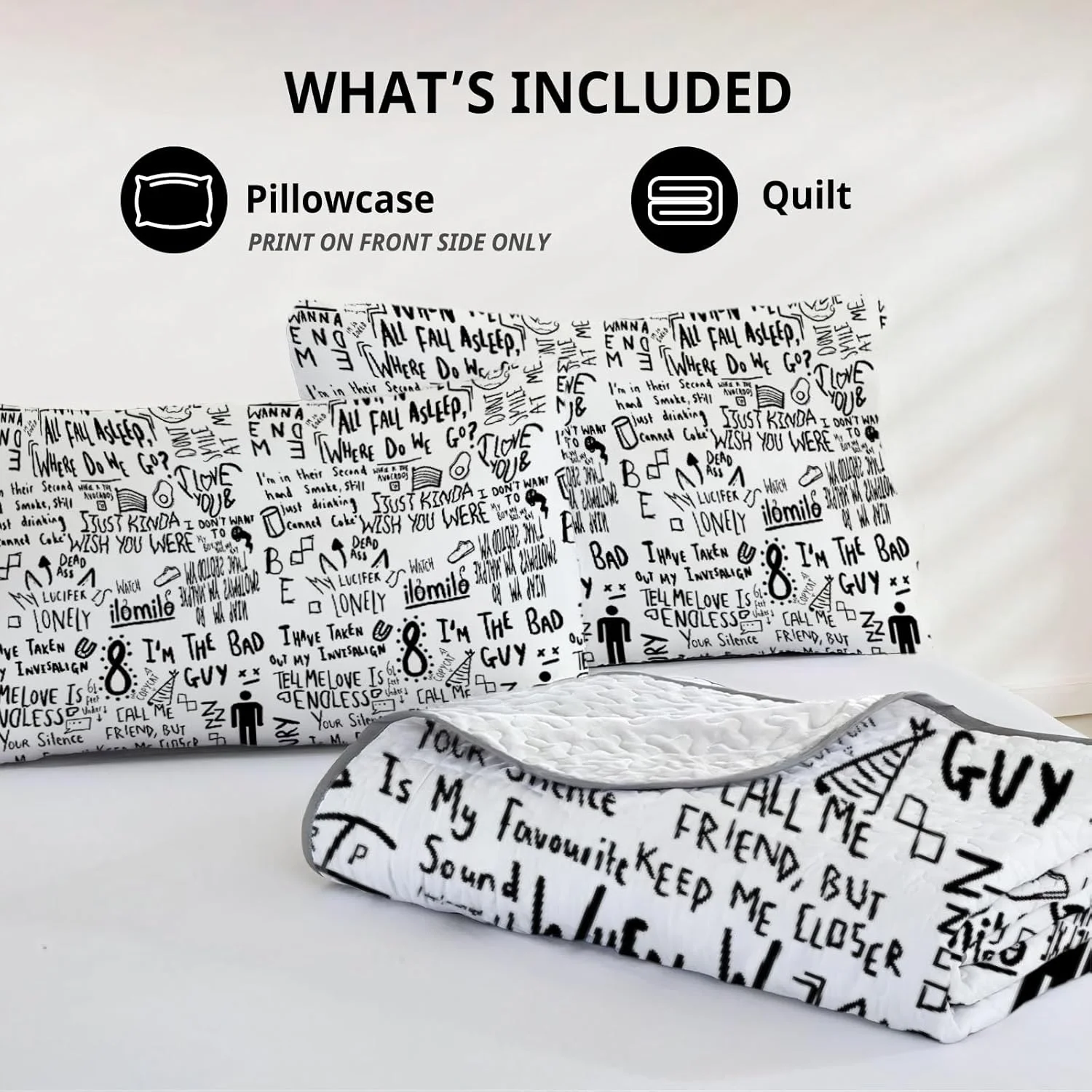 رو تختی دو نفره آلنجوی طرح پاپ موز تیره، ست روتختی طرح منظره صوتی موج دار، لحاف پارچه ای قابل شستشو با 1 روبالشی SC00118-007