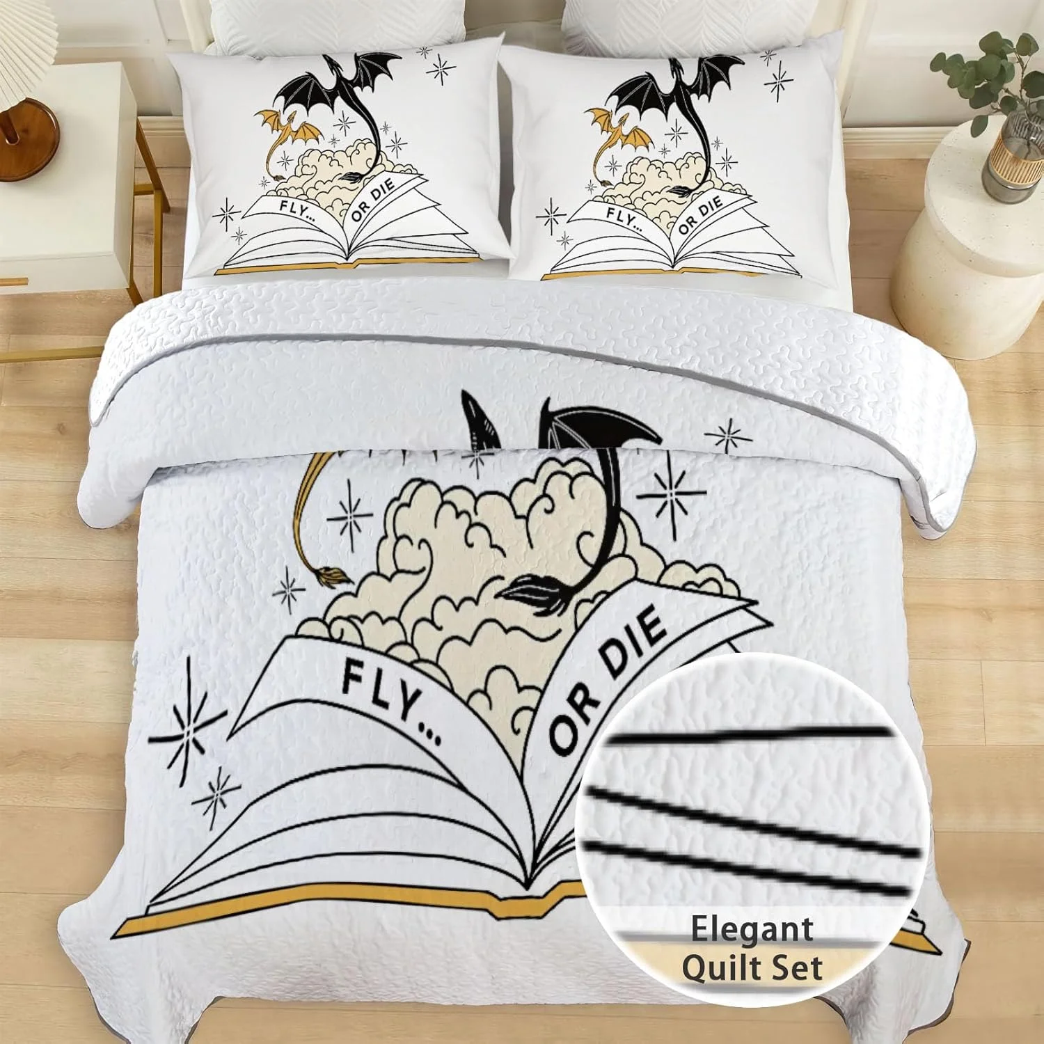 رو تختی طرح اژدها سایز کینگ Allenjoy، ست روتختی محافظان بالدار، لحاف پارچه ای قابل شستشو به همراه 2 روبالشتی SC00003-007