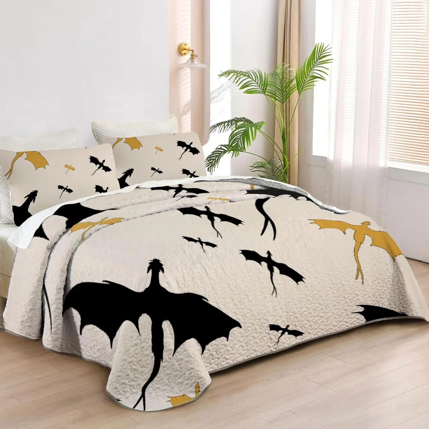 روتختی طرح اژدها سایز کینگ Allenjoy، ست ملحفه محافظان بالدار، لحاف پارچه ای قابل شستشو به همراه 2 روبالشتی SC00004-007