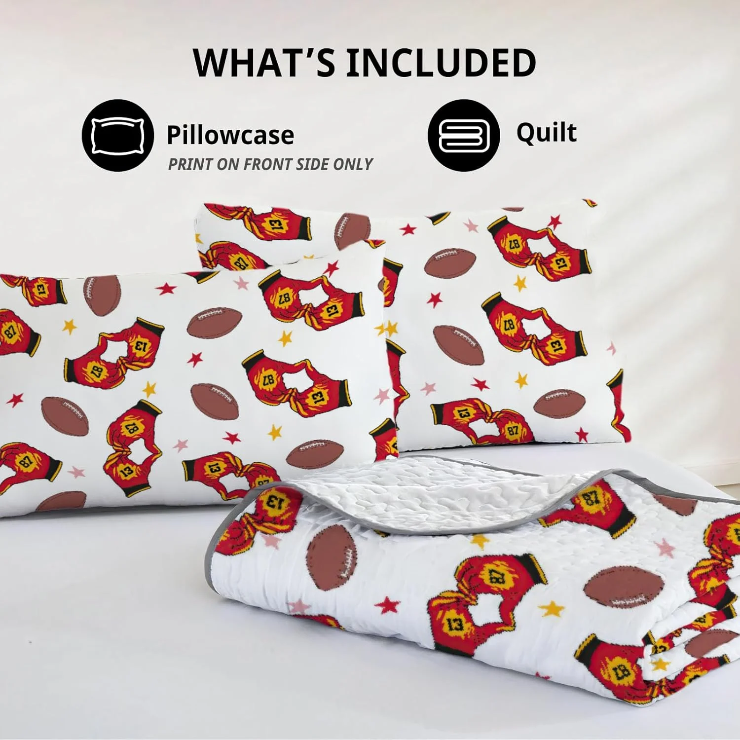 روتختی لحاف دار سایز کوئین Allenjoy طرح کانزاس سیتی، ست روتختی تیم فوتبال حرفه ای، پارچه قابل شستشو به همراه 2 روبالشتی مدل SC00079-007