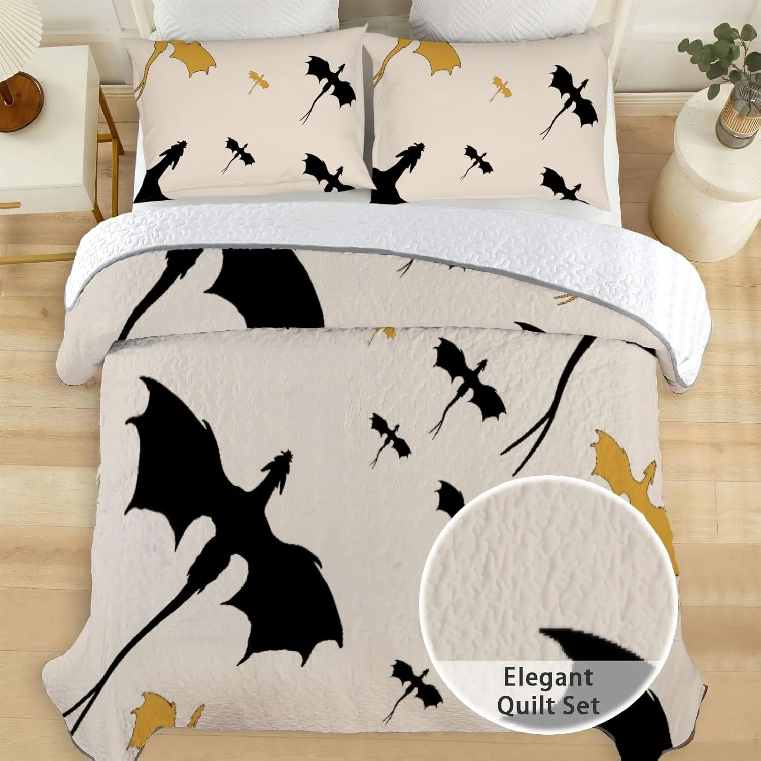 روتختی طرح اژدها سایز کینگ Allenjoy، ست ملحفه محافظان بالدار، لحاف پارچه ای قابل شستشو به همراه 2 روبالشتی SC00004-007