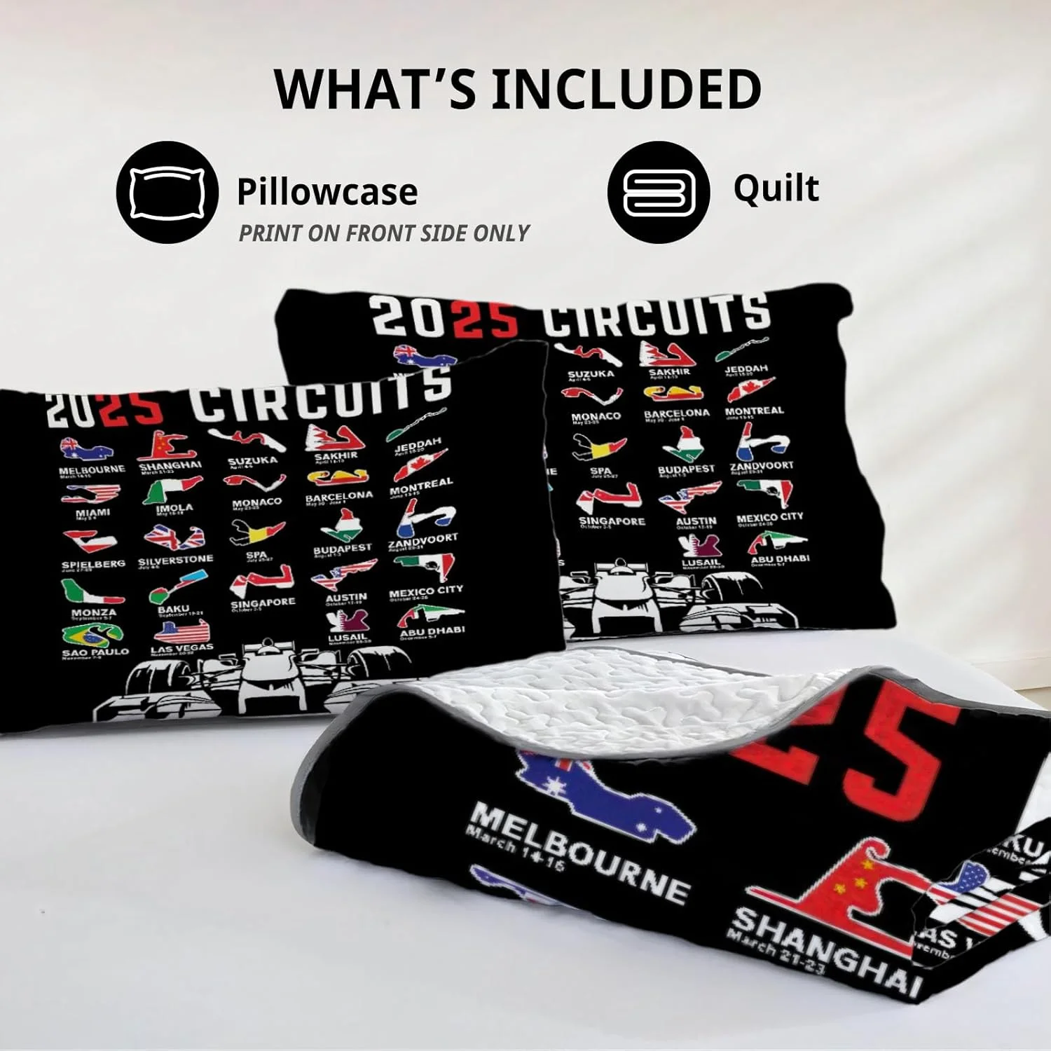 رو تختی دو نفره آلنجوی طرح موتوراسپورت، ست روتختی لحاف دار قابل شستشو به همراه 1 روبالشتی مدل SC00265-007