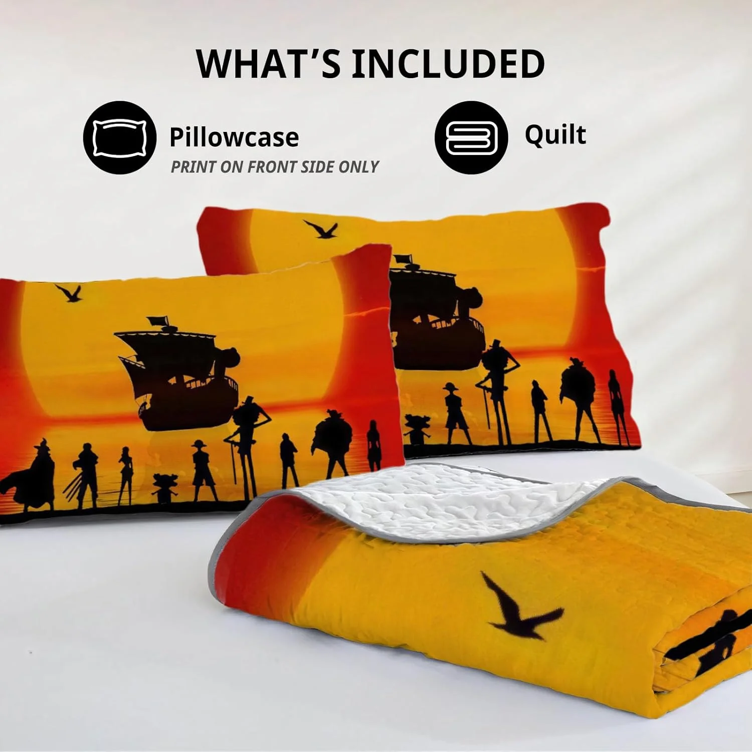 رو تختی طرح دزدان دریایی الن جوی سایز کویین، ست روتختی انیمه ژاپنی، لحاف پارچه ای قابل شستشو به همراه 2 روبالشی مدل SC00090-007