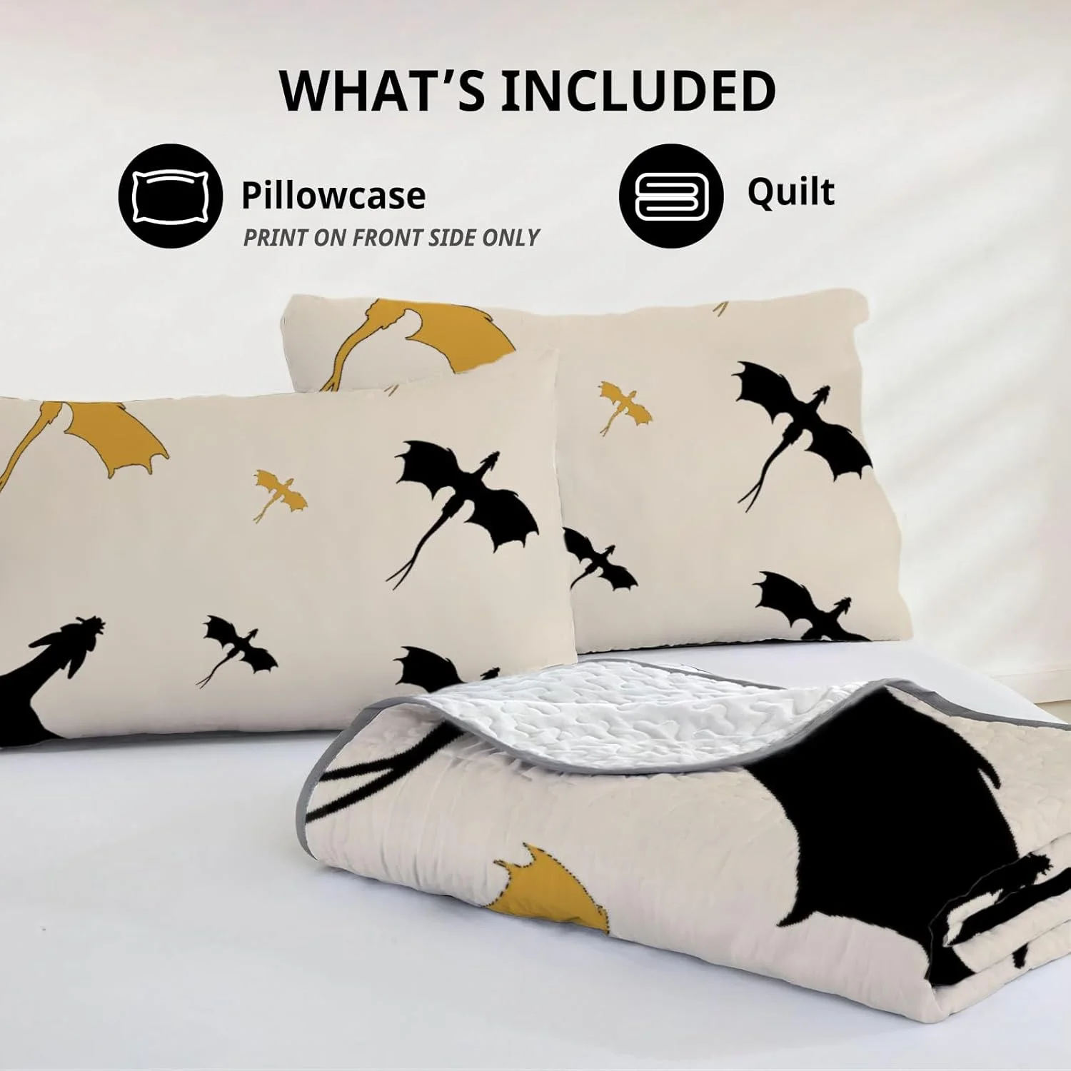 روتختی طرح اژدها سایز کینگ Allenjoy، ست ملحفه محافظان بالدار، لحاف پارچه ای قابل شستشو به همراه 2 روبالشتی SC00004-007