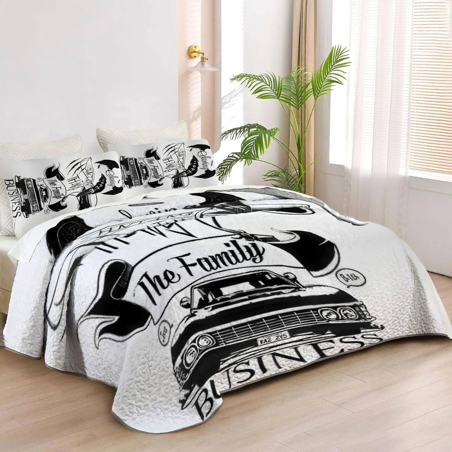 رو تختی دو نفره آلنجوی طرح Dark Legends، ست روتختی سریال تلویزیونی، لحاف پارچه ای قابل شستشو با 1 روبالشی SC00348-007