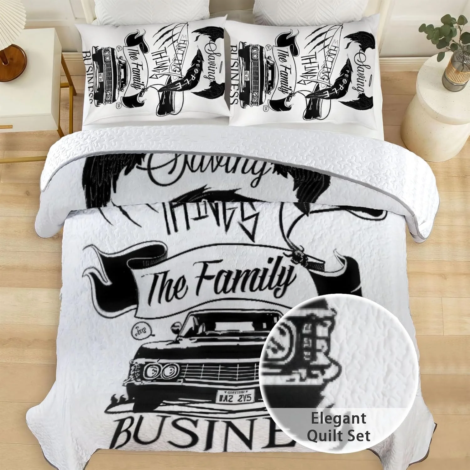 رو تختی دو نفره آلنجوی طرح Dark Legends، ست روتختی سریال تلویزیونی، لحاف پارچه ای قابل شستشو با 1 روبالشی SC00348-007