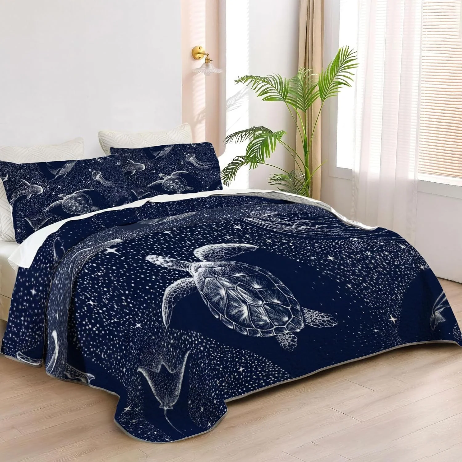 روتختی کوسه ای دو نفره Allenjoy، ست ملحفه کوسه ای، لحاف پارچه ای قابل شستشو با 1 روبالشتی SC00458-007