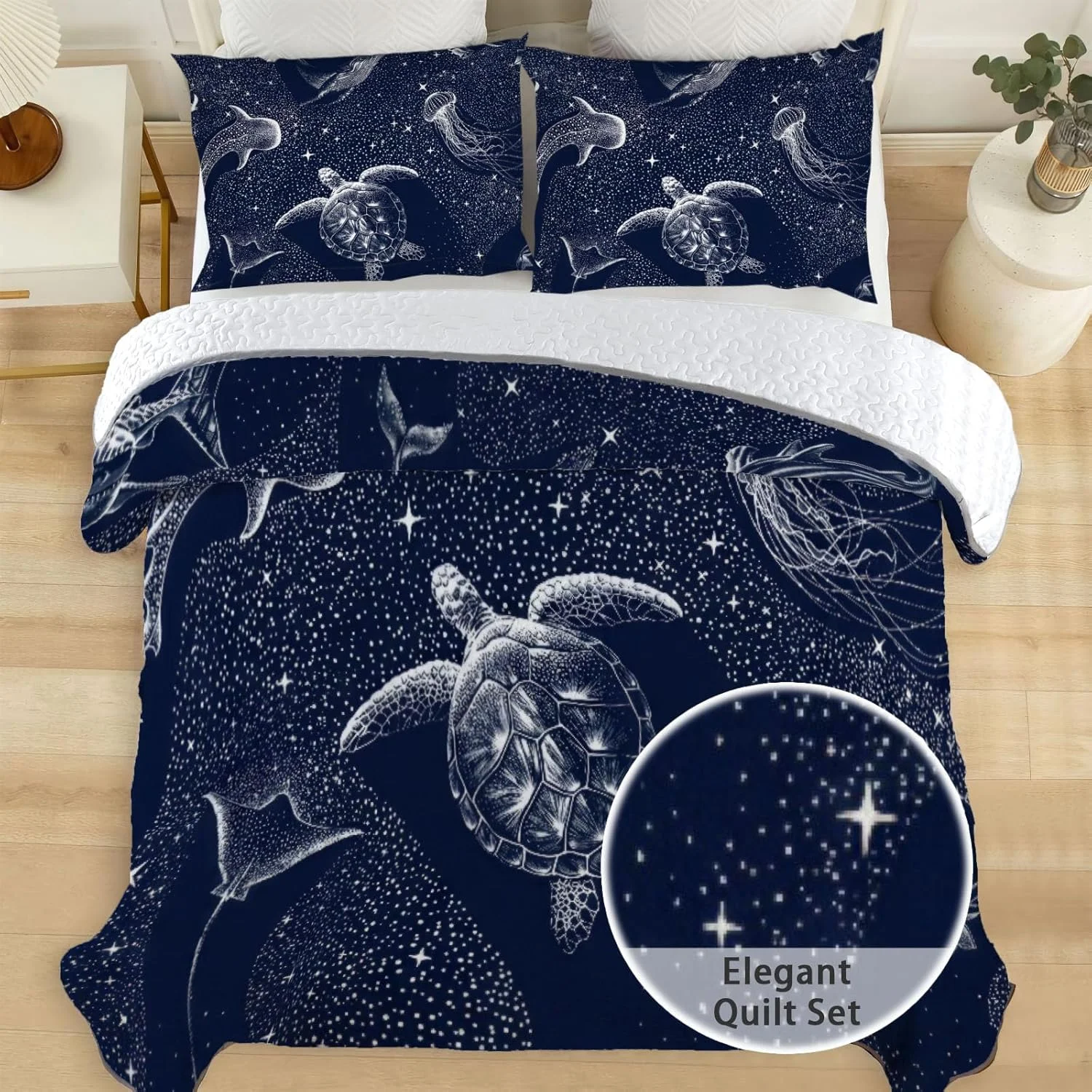 روتختی کوسه ای دو نفره Allenjoy، ست ملحفه کوسه ای، لحاف پارچه ای قابل شستشو با 1 روبالشتی SC00458-007