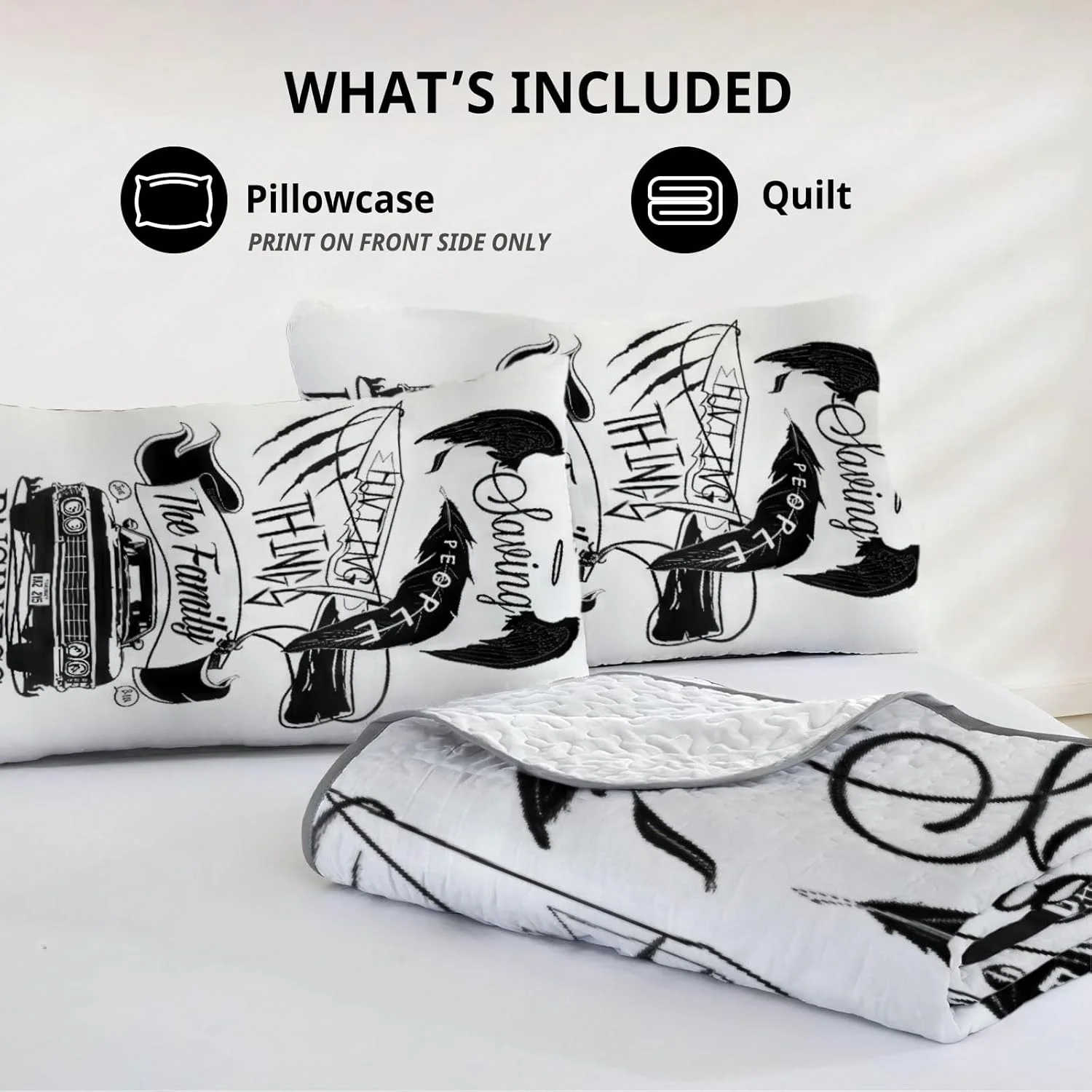 رو تختی دو نفره آلنجوی طرح Dark Legends، ست روتختی سریال تلویزیونی، لحاف پارچه ای قابل شستشو با 1 روبالشی SC00348-007