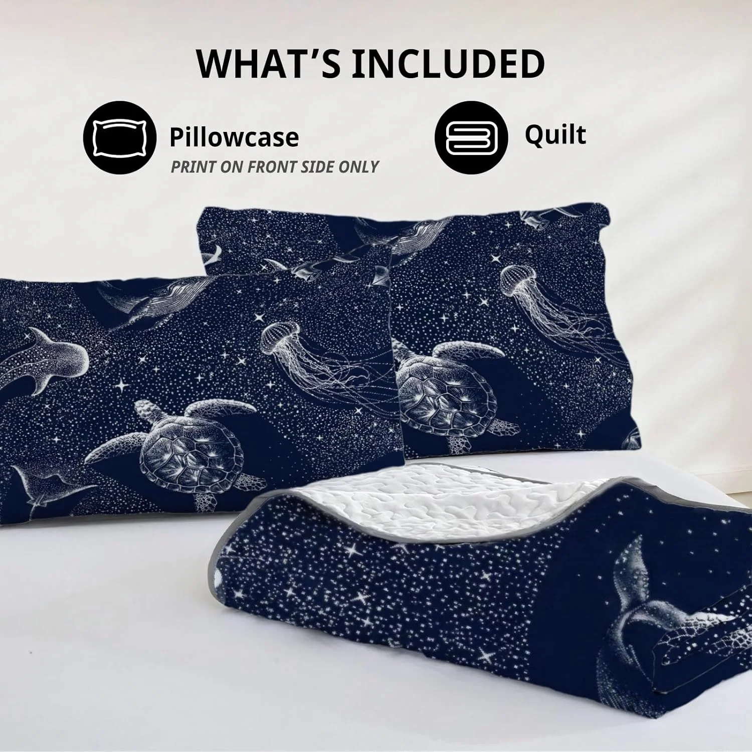 روتختی کوسه ای دو نفره Allenjoy، ست ملحفه کوسه ای، لحاف پارچه ای قابل شستشو با 1 روبالشتی SC00458-007