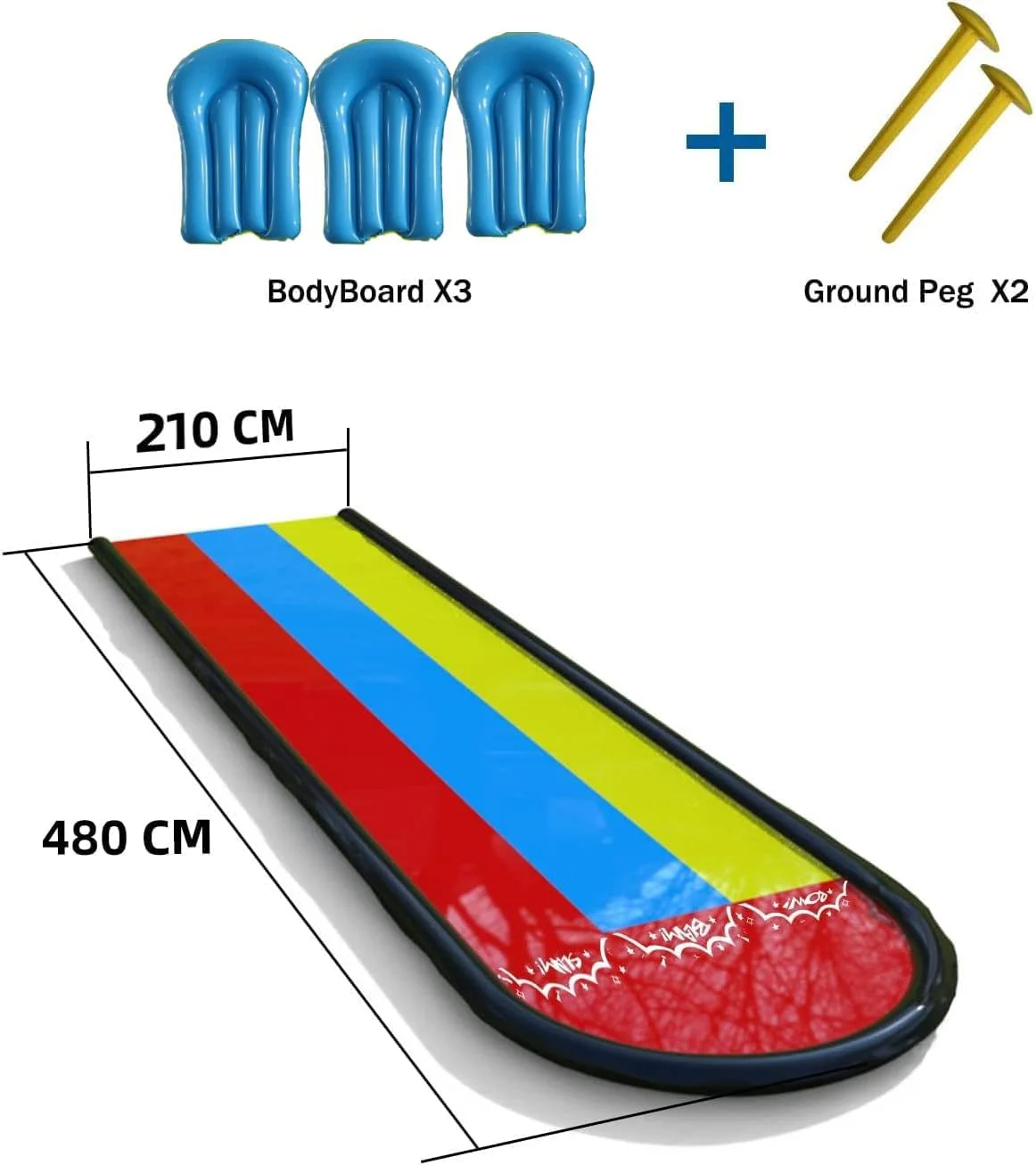 سرسره آبی فوق العاده بلند برای کودکان، سرسره آبی دو نفره غول پیکر چمن برای کودکان به همراه سه تخته بادی، بهترین هدیه برای بازی استخر شنای تابستانی کودکان، اسباب بازی فضای باز (مسابقه سه نفره)