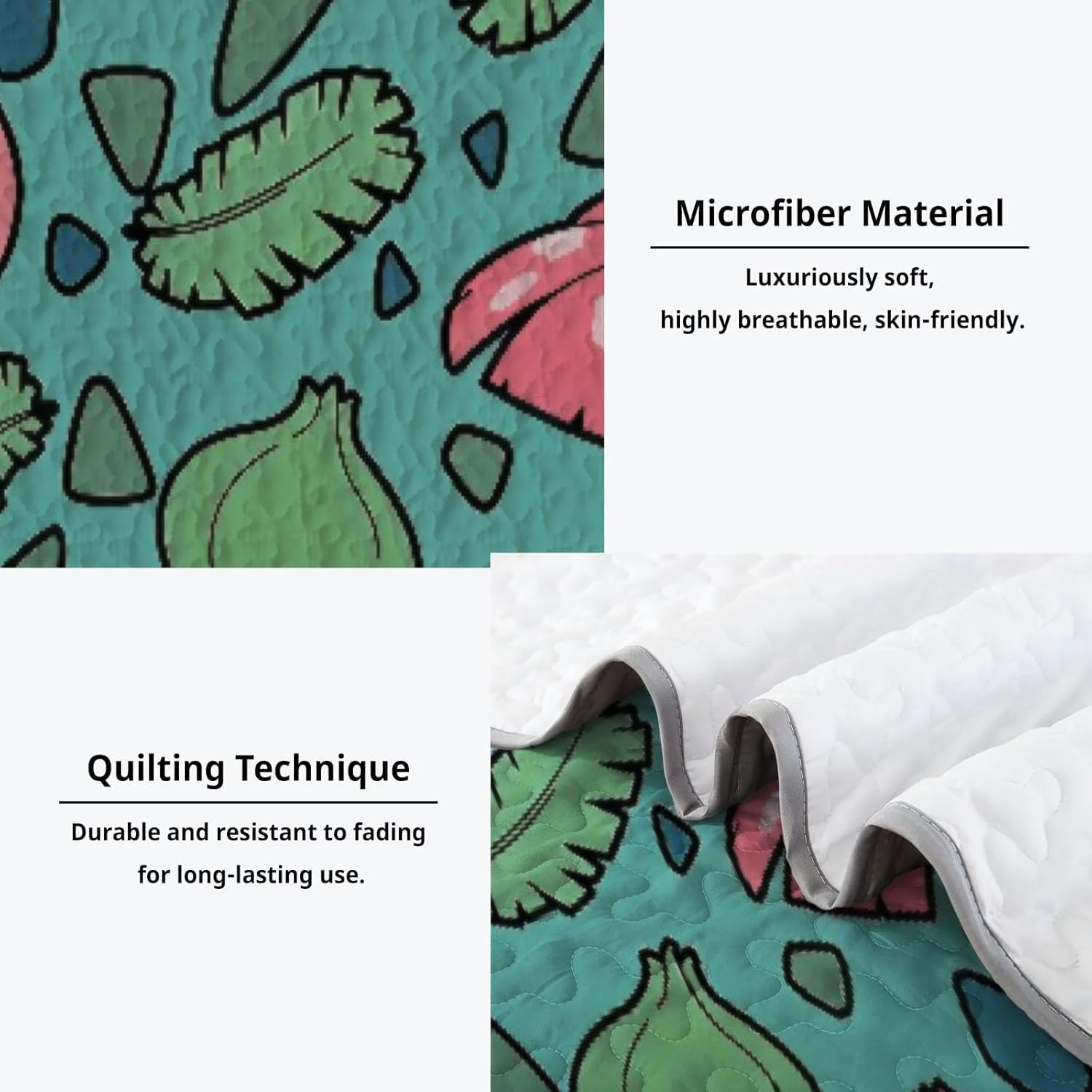 رو تختی سایز کوئین آلنجوی طرح دوستان هیولا، ست روتختی انیمه، لحاف پارچه ای قابل شستشو به همراه 2 روبالشتی SC00461-007