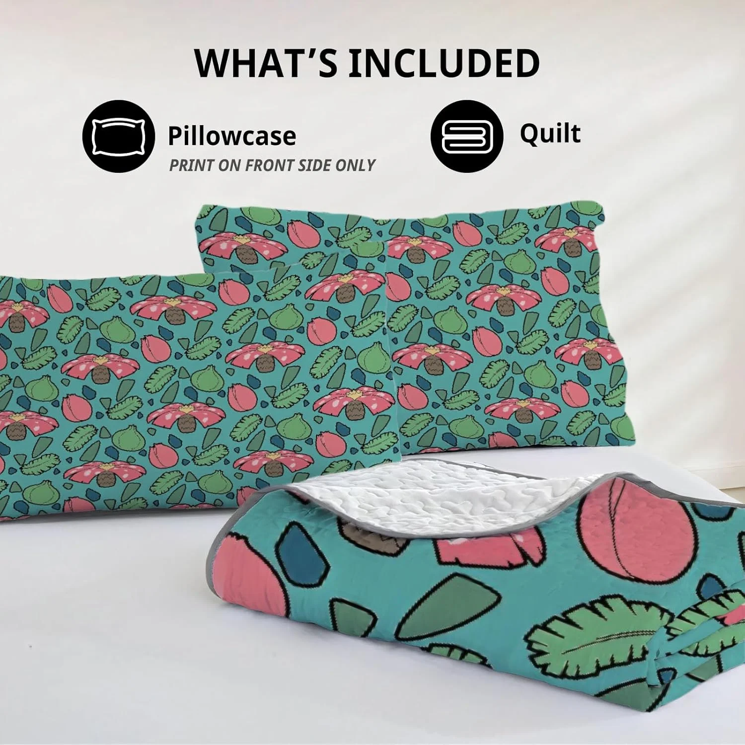 رو تختی سایز کوئین آلنجوی طرح دوستان هیولا، ست روتختی انیمه، لحاف پارچه ای قابل شستشو به همراه 2 روبالشتی SC00461-007