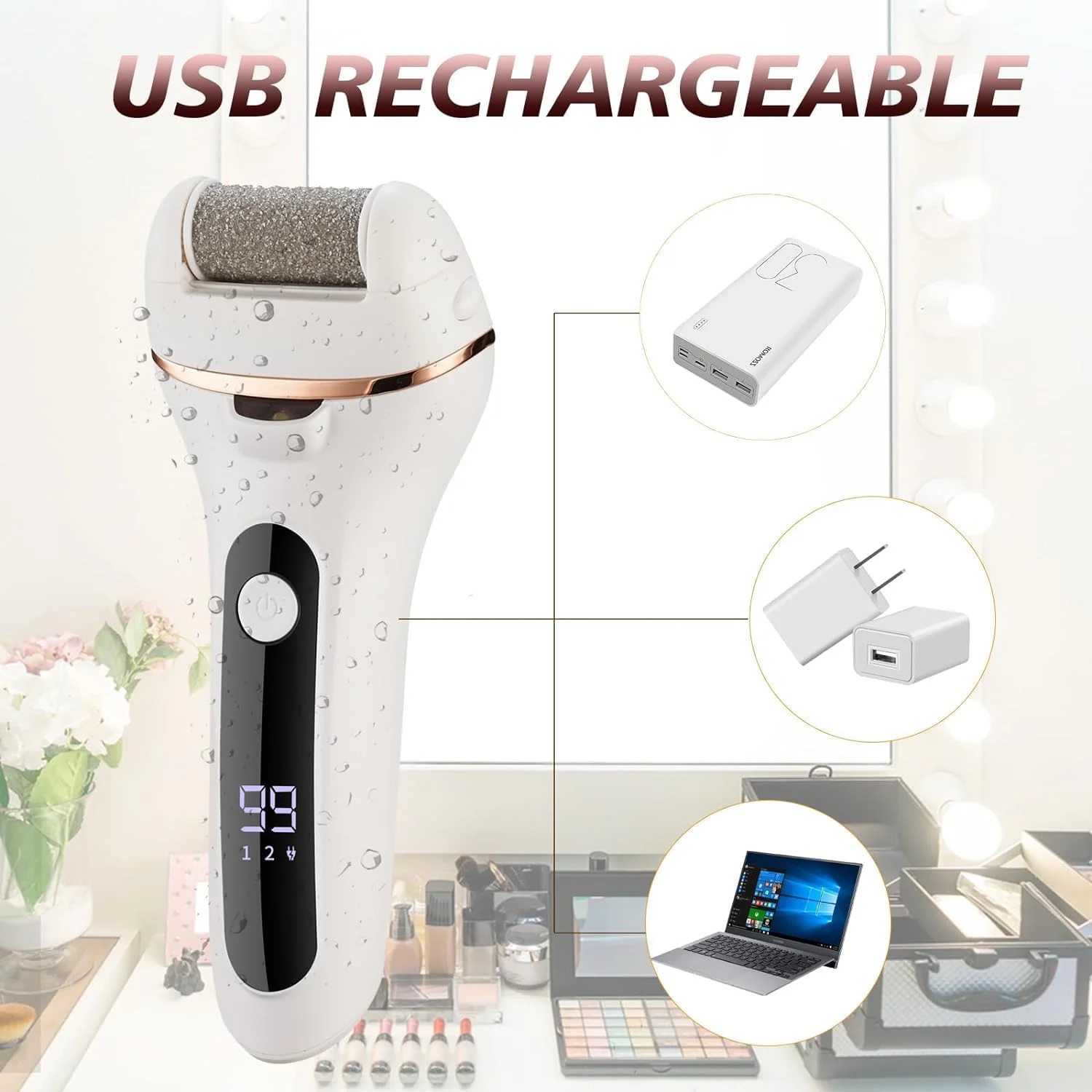 سوهان پدیکور برقی سوهیلی، سوهان حرفه ای پا، فایل پا شارژی با 6 سری غلتکی برای مراقبت از پا