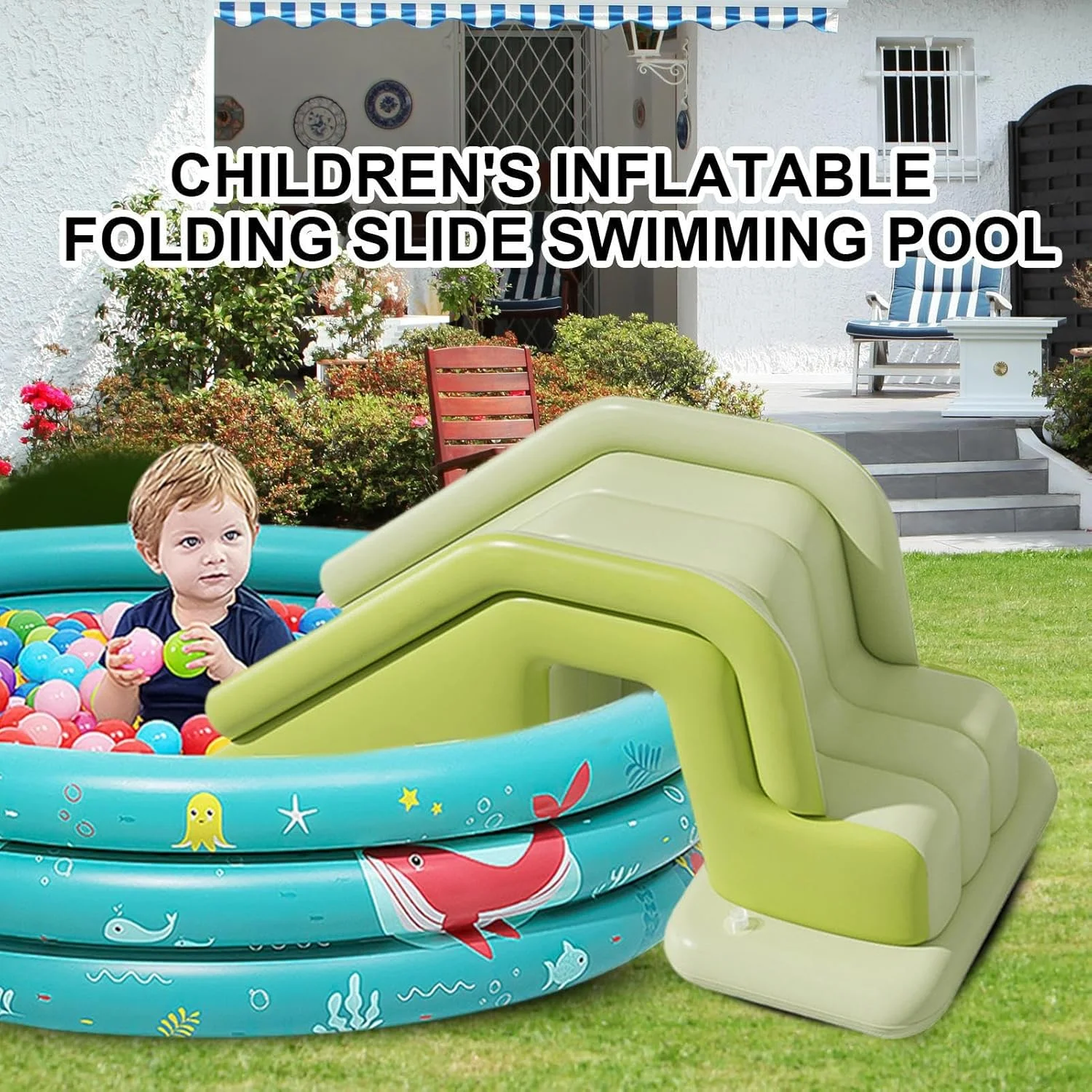 سرسره بادی استخر | سرسره تاشو استخر، رمپ راه اندازی سریع ضد لغزش برای تفریحات تابستانی پسران و دختران جوان، مهمانی ها، سفرهای کمپینگ، هتل