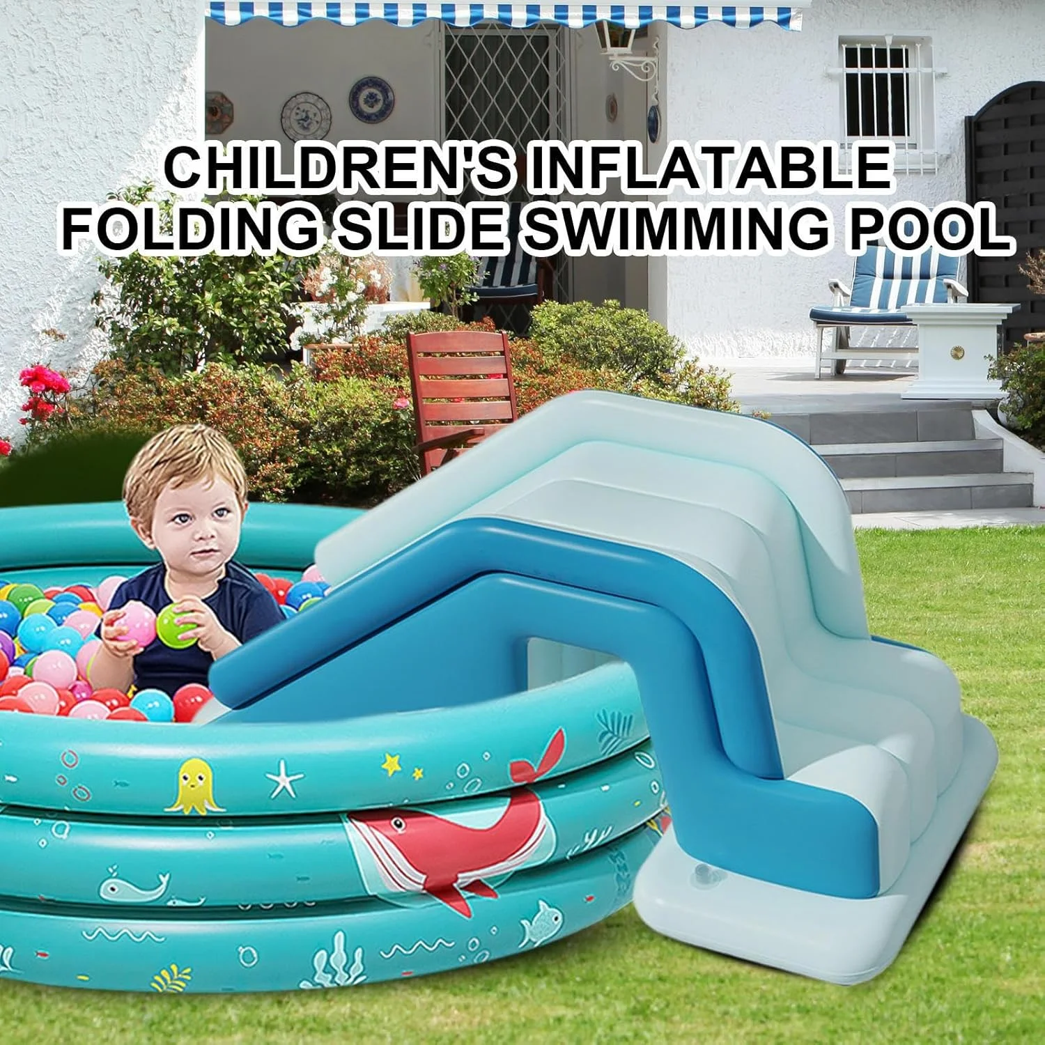 سرسره بادی برای استخر | سرسره های بادی تاشو استخر - سطح شیب دار غیر لغزنده با اندازه خانوادگی و نصب سریع برای پارک آبی، برکه جوانان، تولد، هتل، حیاط خلوت و تفریحات فضای باز