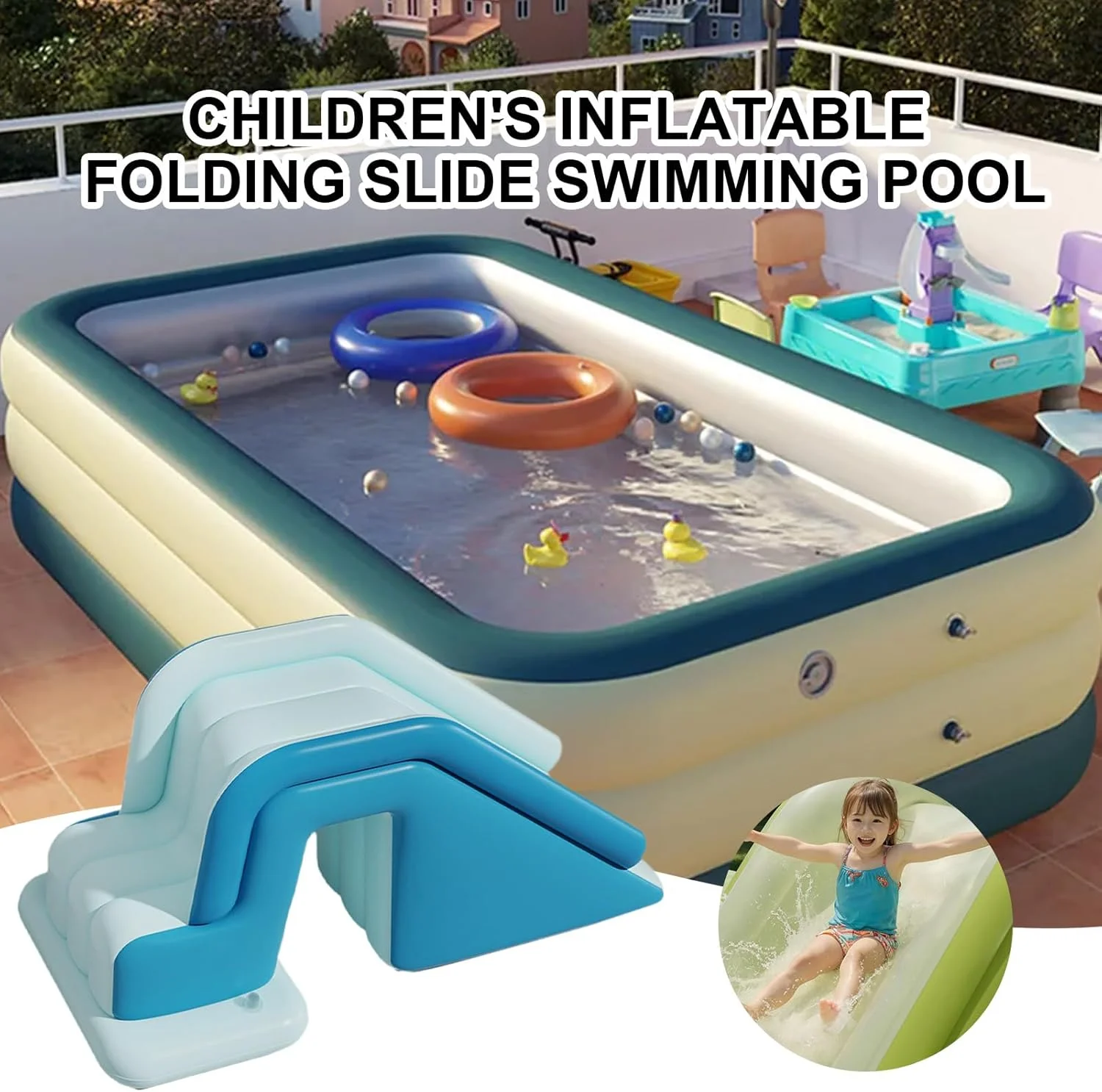 سرسره بادی برای استخر، سرسره تاشو استخر شنا - سطح شیب دار غیر لغزنده برای تفریحات خانوادگی پسران و دختران در فضای باز، پارک آبی، ساحل مسکونی