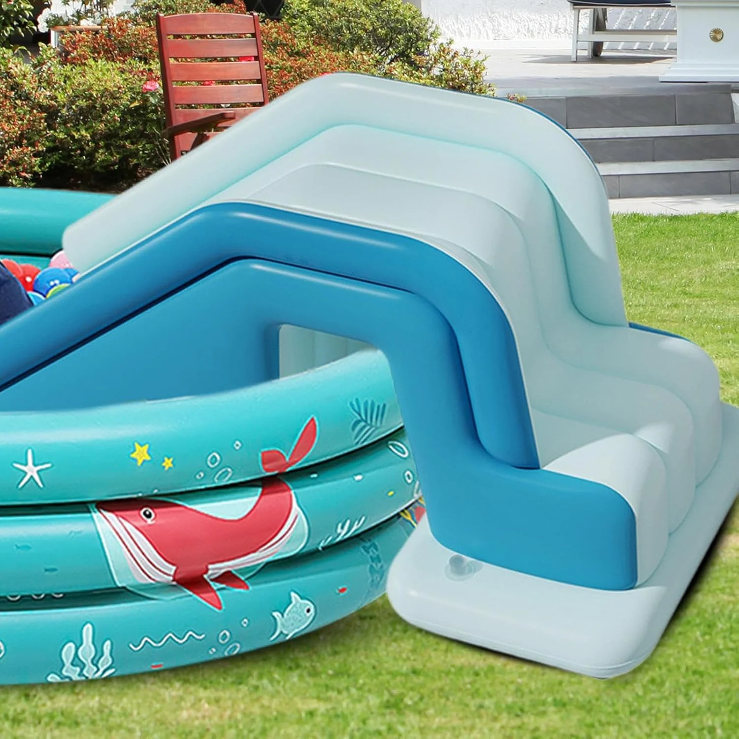 سرسره بادی | سرسره تاشو استخر بادی - سطح شیب دار غیر لغزنده با راه اندازی سریع و اندازه خانوادگی برای تفریحات آبی جوانان در برکه، تولد، هتل، حیاط خلوت و فضای باز