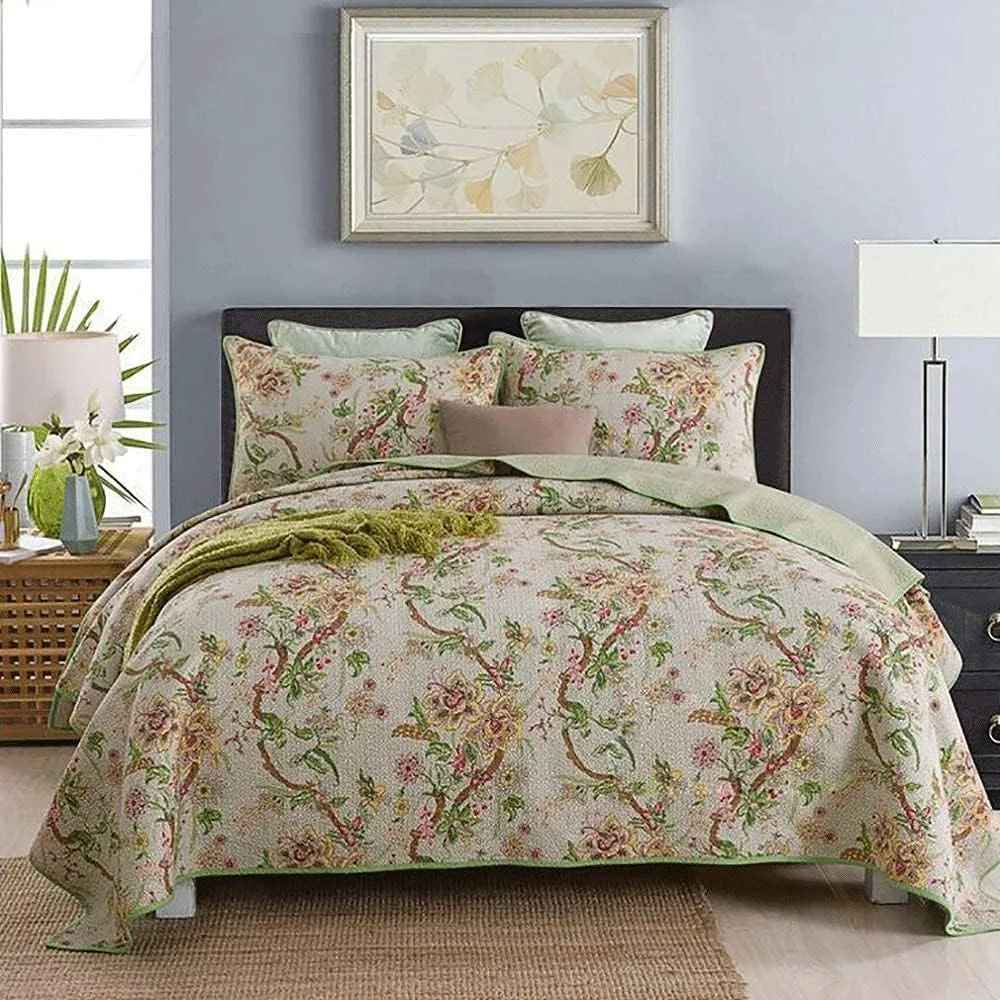 ست روتختی دونفره طرح دار، ست ملحفه 3 تکه لحاف دار، روتختی لحافی سایز کوئین، روتختی پنبه ای چاپی چند منظوره مناسب چهار فصل (رنگ: I، سایز :