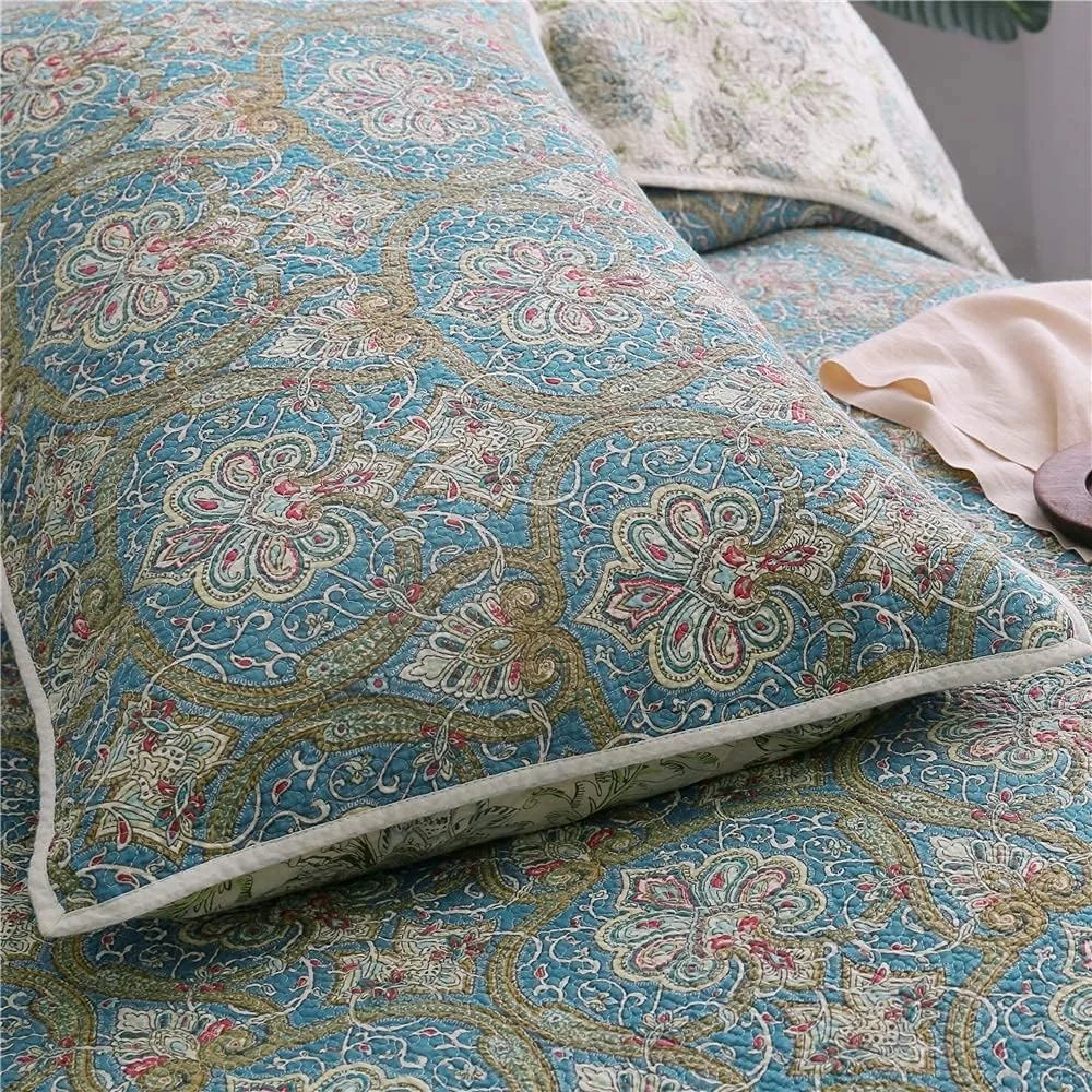 ست روتختی لحاف دوزی شده طرح گلدار کلاسیک Beddingleer سایز کینگ، طرح چهل تکه پنبه ای، ست لحاف/بالش طرح دار دست ساز، 3 تکه