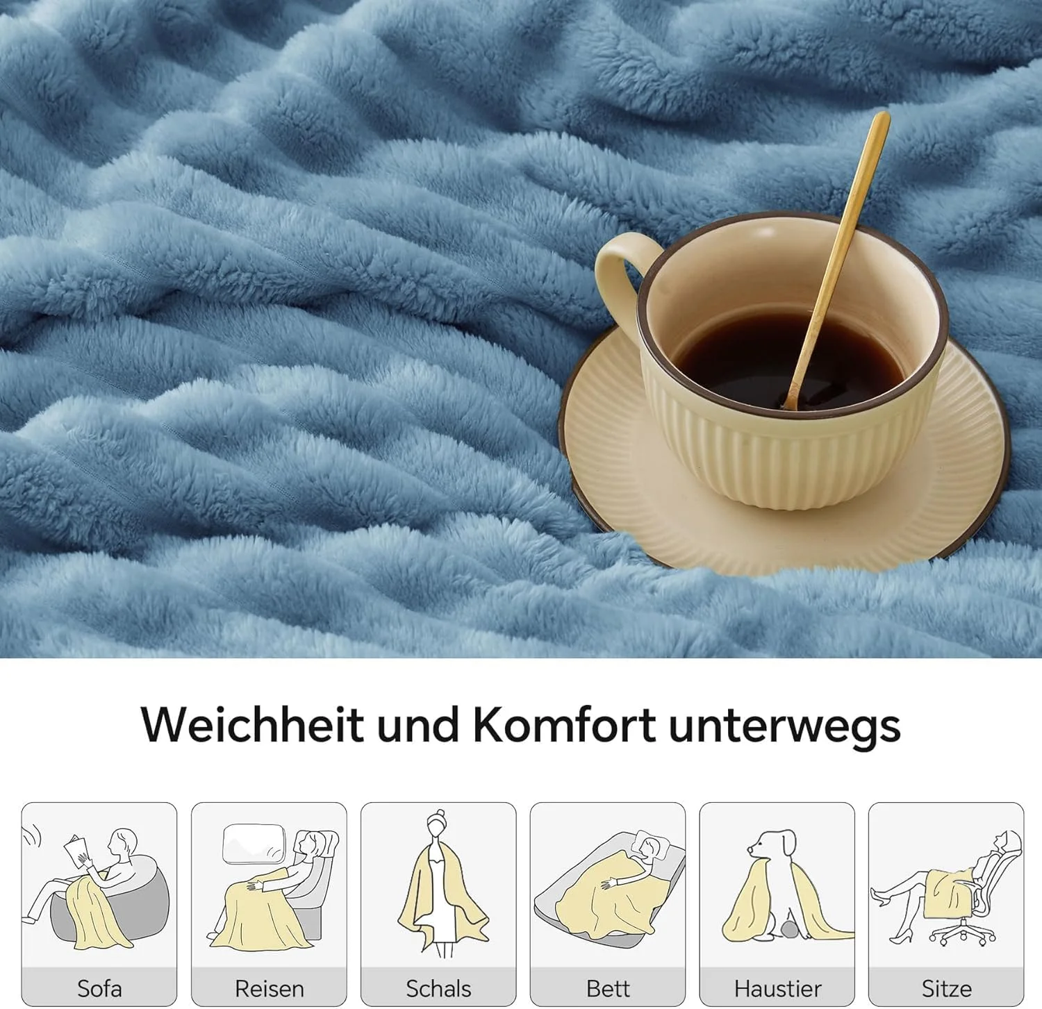 پتوی بغلی BEDELITE، پتوی نرم، خیلی بزرگ، پتوهای فلانل نرم، آبی، 230 x 270 سانتی متر برای تخت، راه راه های تزئینی، پتوی پشمی کبریتی، آبی روشن به عنوان روتختی برای اتاق خواب، پتوی کینگ