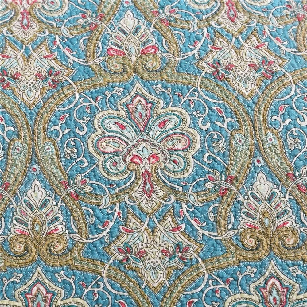 ست روتختی لحاف دوزی شده طرح گلدار کلاسیک Beddingleer سایز کینگ، طرح چهل تکه پنبه ای، ست لحاف/بالش طرح دار دست ساز، 3 تکه