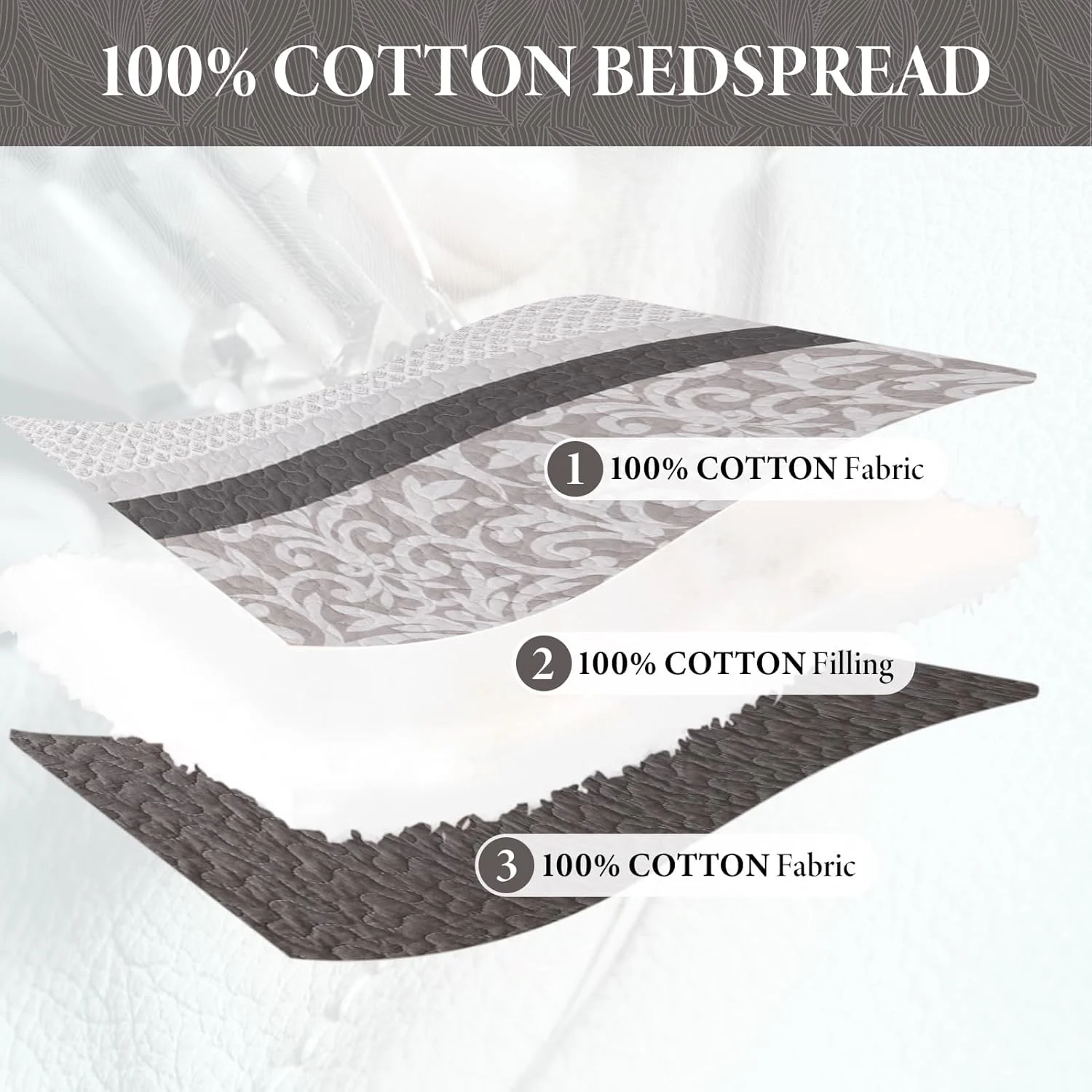 روتختی لحاف دار پنبه ای 100% بددویت سایز بزرگ 305x259 سانتی متر - ست روتختی طرح راه راه مزرعه، ست لحاف تکه دوزی سبک وزن دو طرفه، قهوه ای/خاکستری/سفید روتختی لحاف دار پنبه ای 100% بددویت سایز بزرگ 305x259 سانتی متر - ست روتختی طرح راه راه مزرعه، ست لحاف تکه دوزی سبک وزن دو طرفه، قهوه ای/خاکستری/سفید