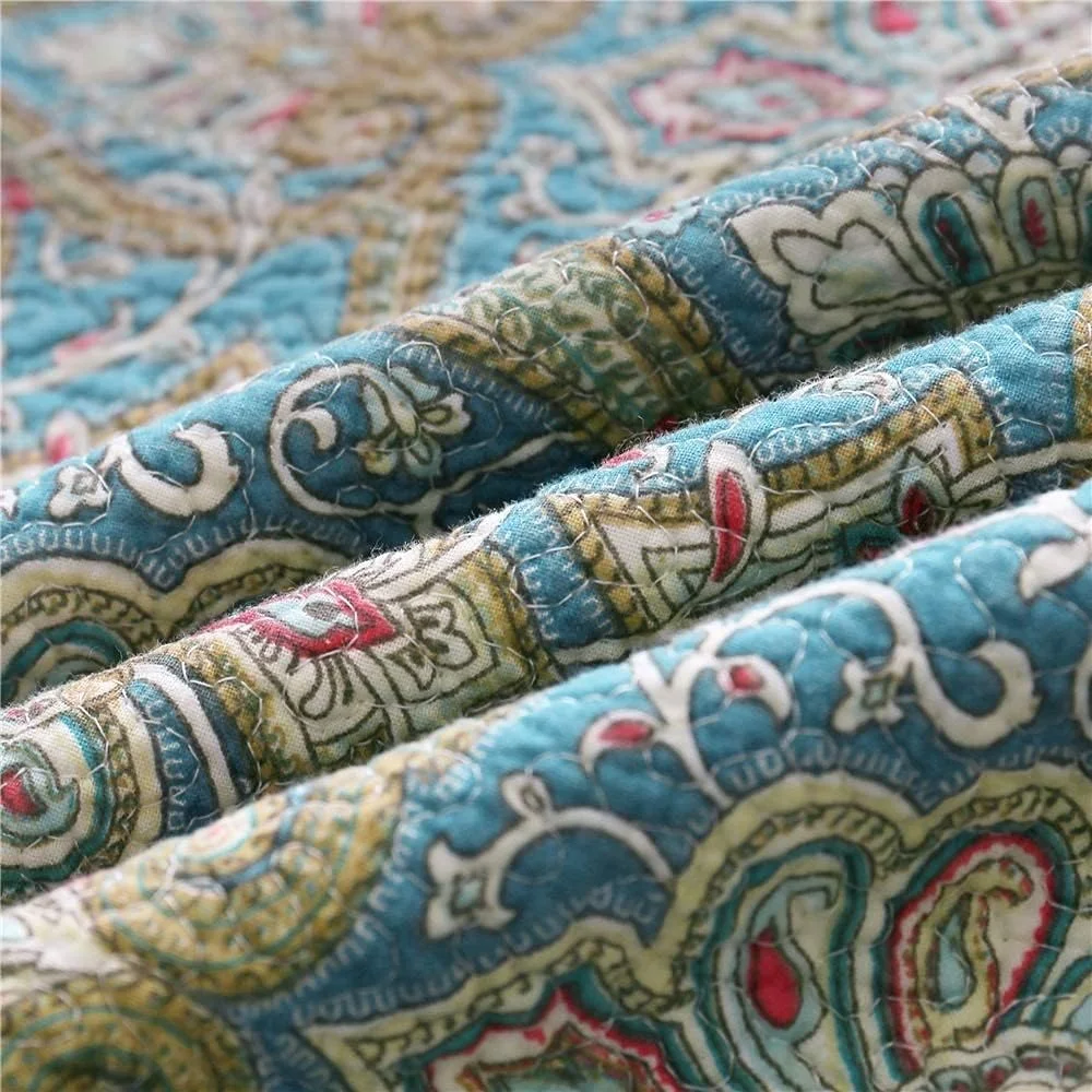 ست روتختی لحاف دوزی شده طرح گلدار کلاسیک Beddingleer سایز کینگ، طرح چهل تکه پنبه ای، ست لحاف/بالش طرح دار دست ساز، 3 تکه